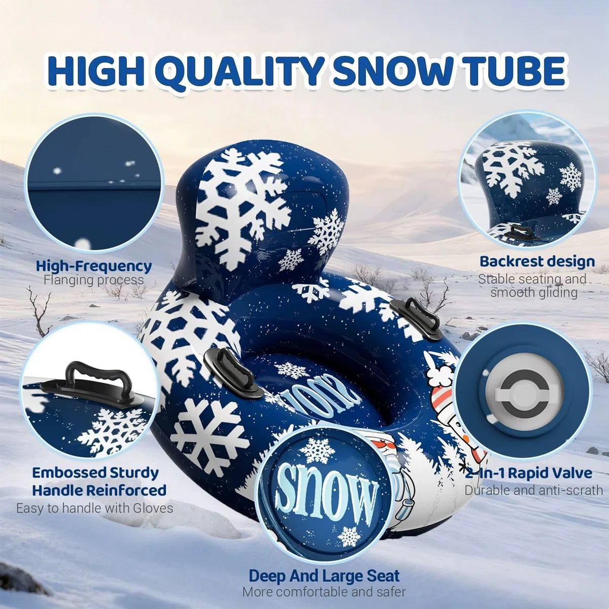 Tubo Da Neve Ad Alta Resistenza Cerchio Gonfiabile con Maniglie | Cerchio Per Slittino All Aperto per Giardino Spiaggia Piscina Festa Inverno