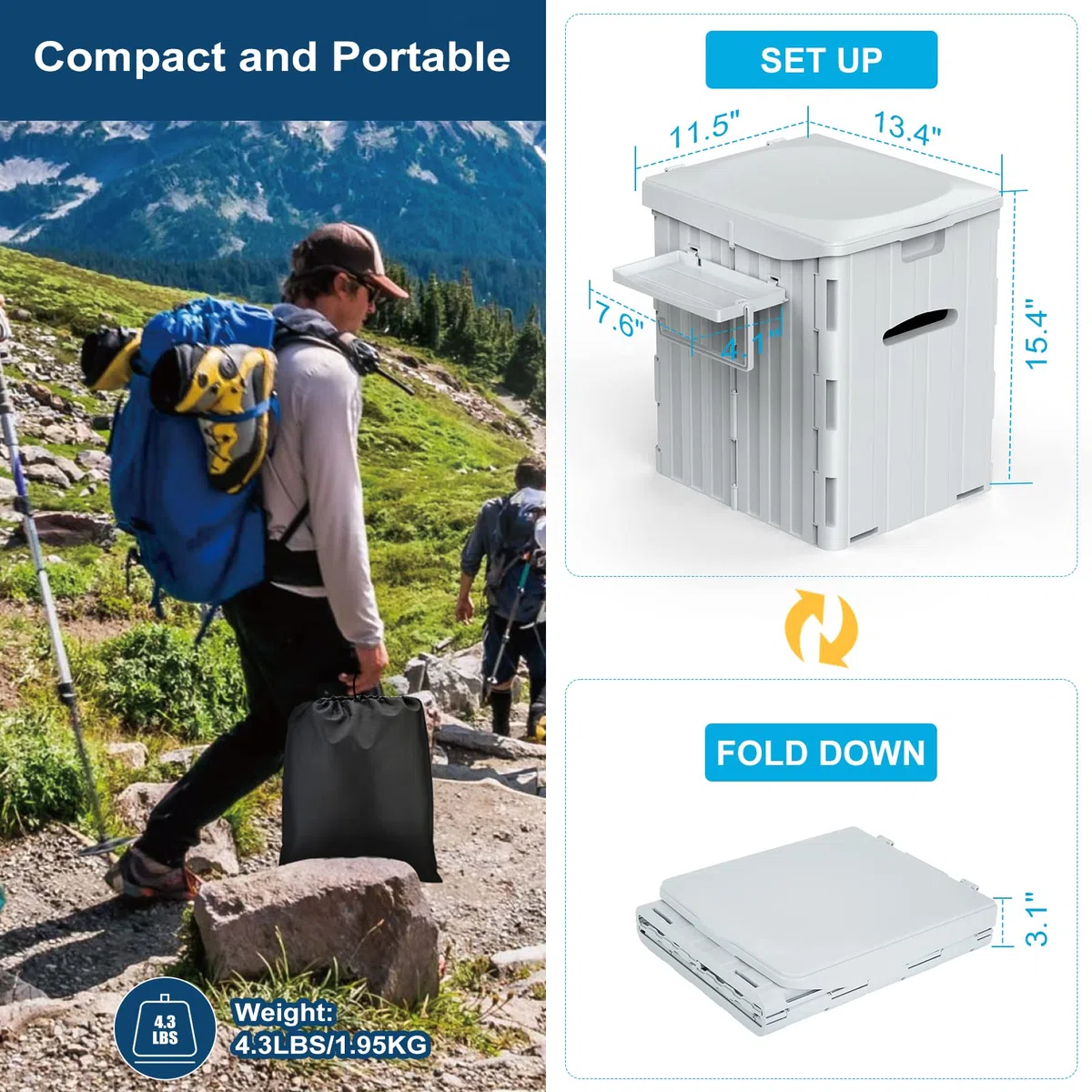 WADEO WC da Campeggio, [XXXL] [Portata Max 181 KG] Portatile e Pieghevole, Sedia Confortevole e Supporto Robusto, Gabinetto da Viaggio per Persone Pesanti, Grandi, Anziani