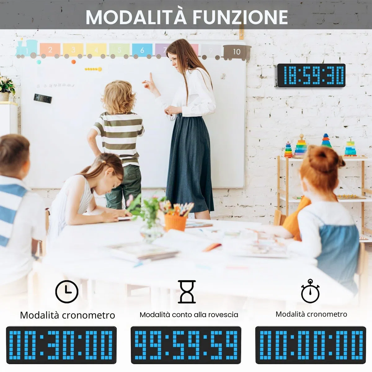 Timer Palestra, Orologio Palestra Digitale da 13,2" LED Orologio da Parete Digitale Grande con Conto alla Rovescia/Cronometro per Allenamento per Uso Interno ed Esterno Casa Esercizi Sportivi (Blu)