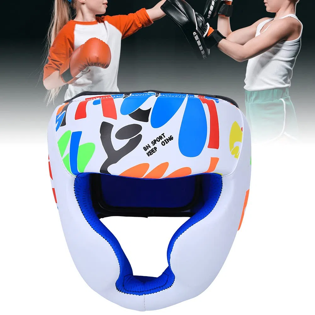 HERCHR Copricapo per Bambini Graffiti per Boxe, Protezioni per Teste di Kickboxing, Equipaggiamento Protettivo per Sparring, Muay Thai E Taekwondo(Bianco)