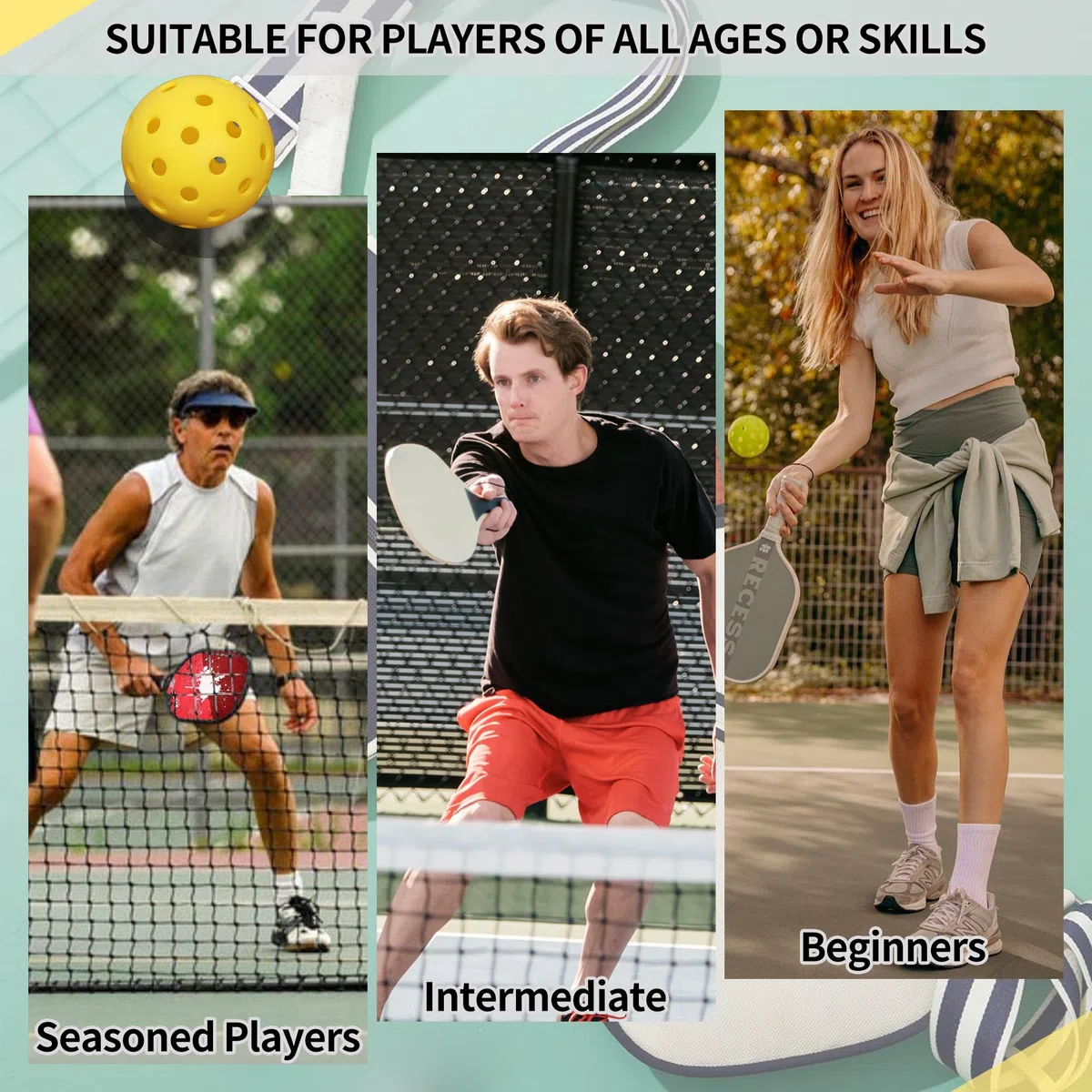 BOOMCLAP Set di 12 palline da pickleball da esterno, soddisfano i requisiti USAPA, buon equilibrio, rimbalzo stabile, affidabile, durevole, giallo