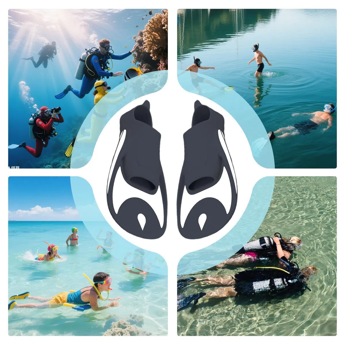 Pinne galleggianti per allenamento di nuoto | Set da snorkeling, attrezzatura per immersioni, attrezzatura sportiva per donne, bambini, piscina, vacanze al mare