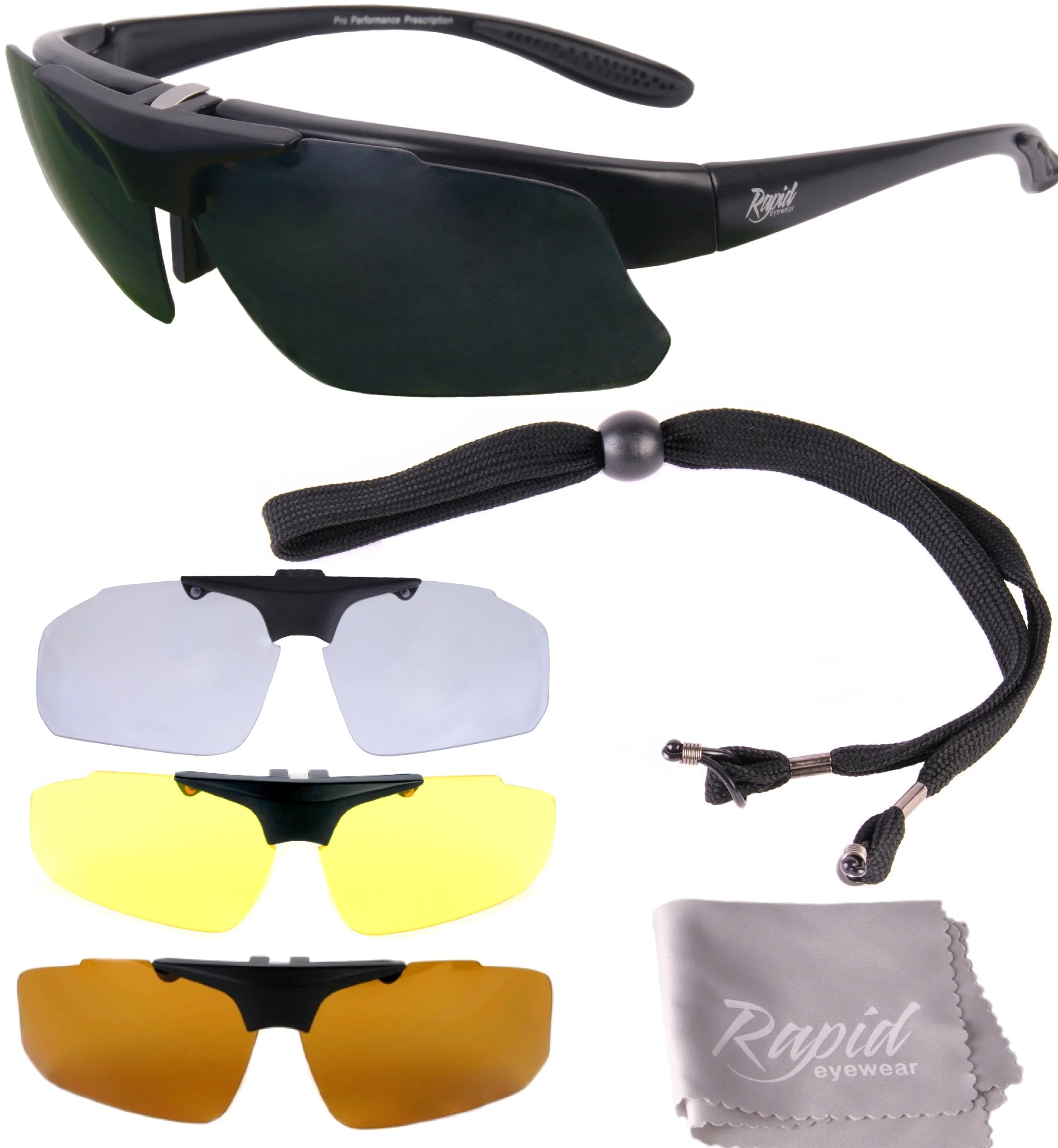 Rx Pro Performance + - Occhiali da sole sportivi con prescrizione medica, con lenti polarizzate intercambiabili chiare e ottimizzate, per ciclismo, corsa, gare di tiro, cricket, vela e sci Da uomo e da donna. Protezione solar UV 400.