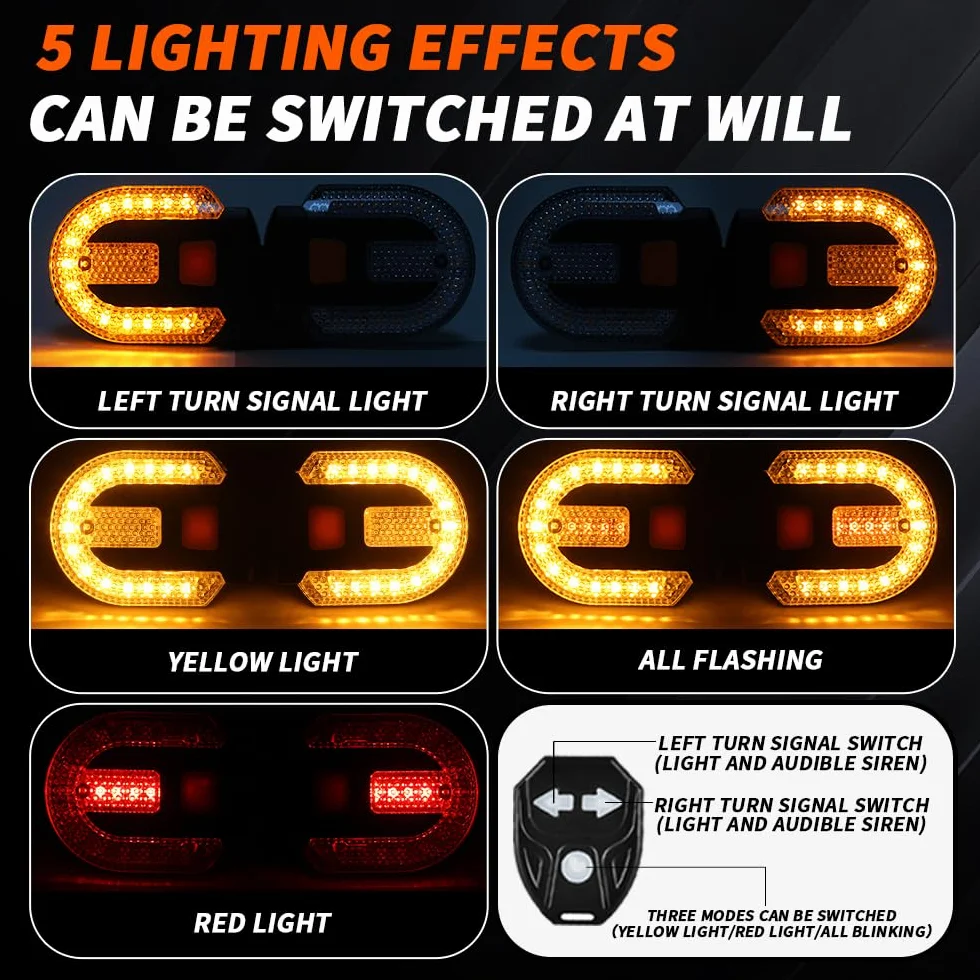 Indicatore di direzione per bicicletta, 5 modalità di illuminazione Telecomando USB ricaricabile fanalini posteriori per bicicletta stroboscopiche impermeabili con allarme (Rosso e Giallo)