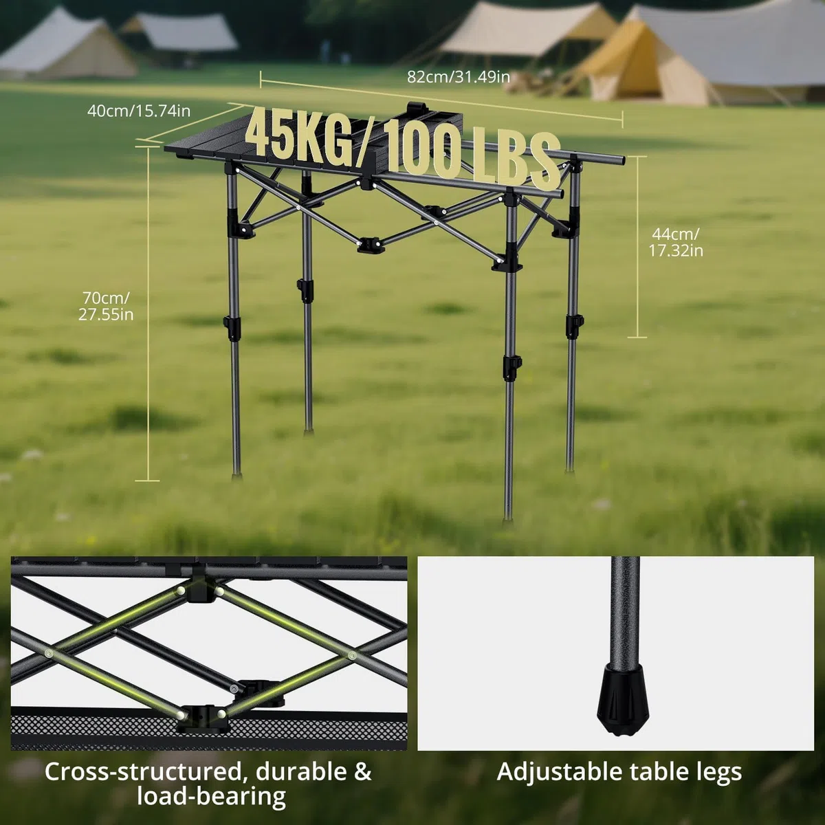 Anbte Tavolo da campeggio pieghevole in alluminio da 0,9 m, 2 altezze regolabili, con rete portaoggetti e borsa, impermeabile, leggero, tavolo da esterno 81,8 x 40,6 cm, per viaggi, barbecue, feste
