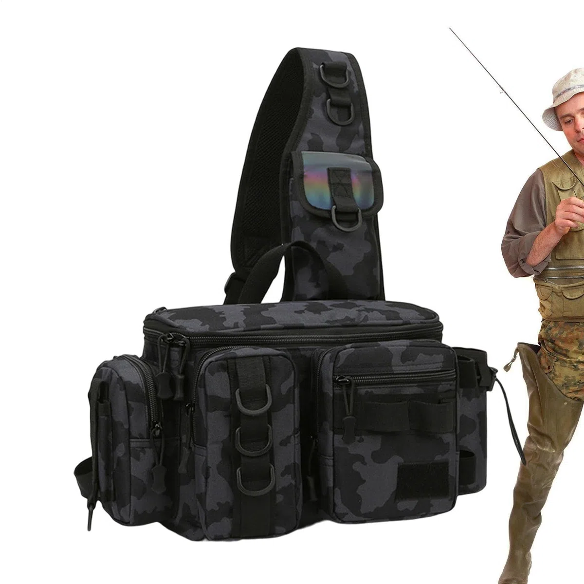 Générique Sling Bag Esca Gear Tackle Storage Rod Holder - Borsa a tracolla | resistente all'acqua per campeggio all'aperto, escursionismo, , Grande, H, riferimento alla descrizione