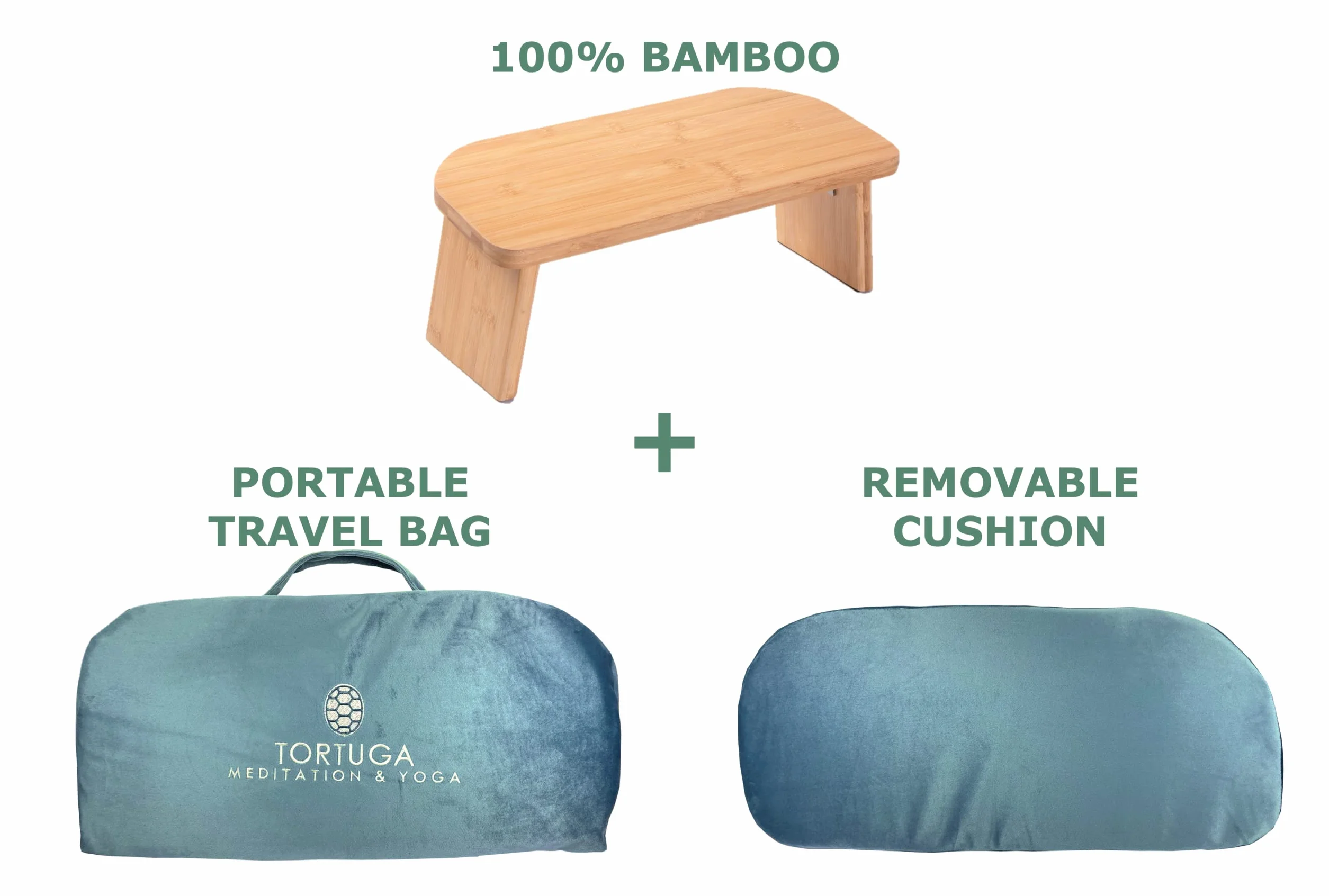 TORTUGA - Panca da meditazione in bambù biologico - Pieghevole ed ergonomico - Blu - 46x18x15cm - Pacchetto completo: borsa da trasportare, comodo cuscino - Migliora la postura e la consapevolezza