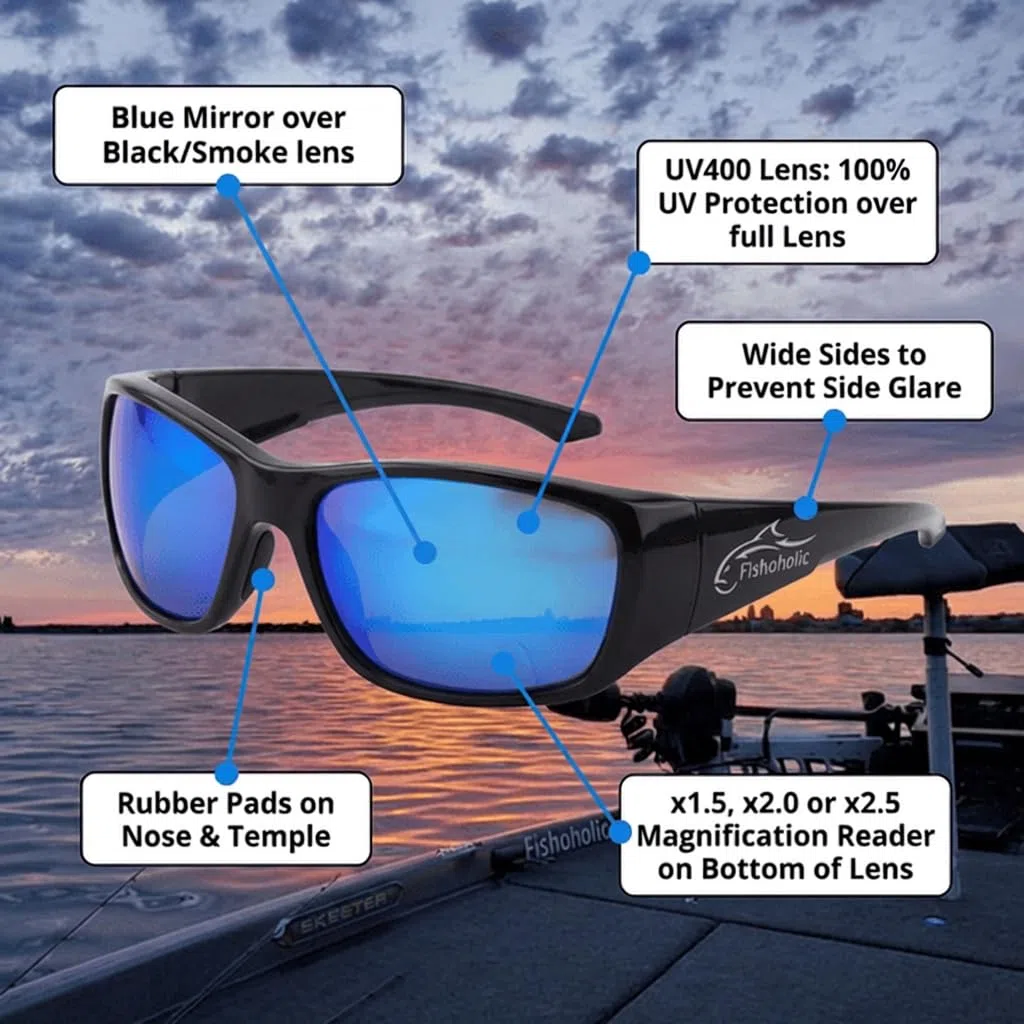 Fishoholic Occhiali da sole polarizzati bifocali per pesca con ingrandimento del lettore (opzioni 1.5x, 2.0x, 2.5x) e protezione UV400