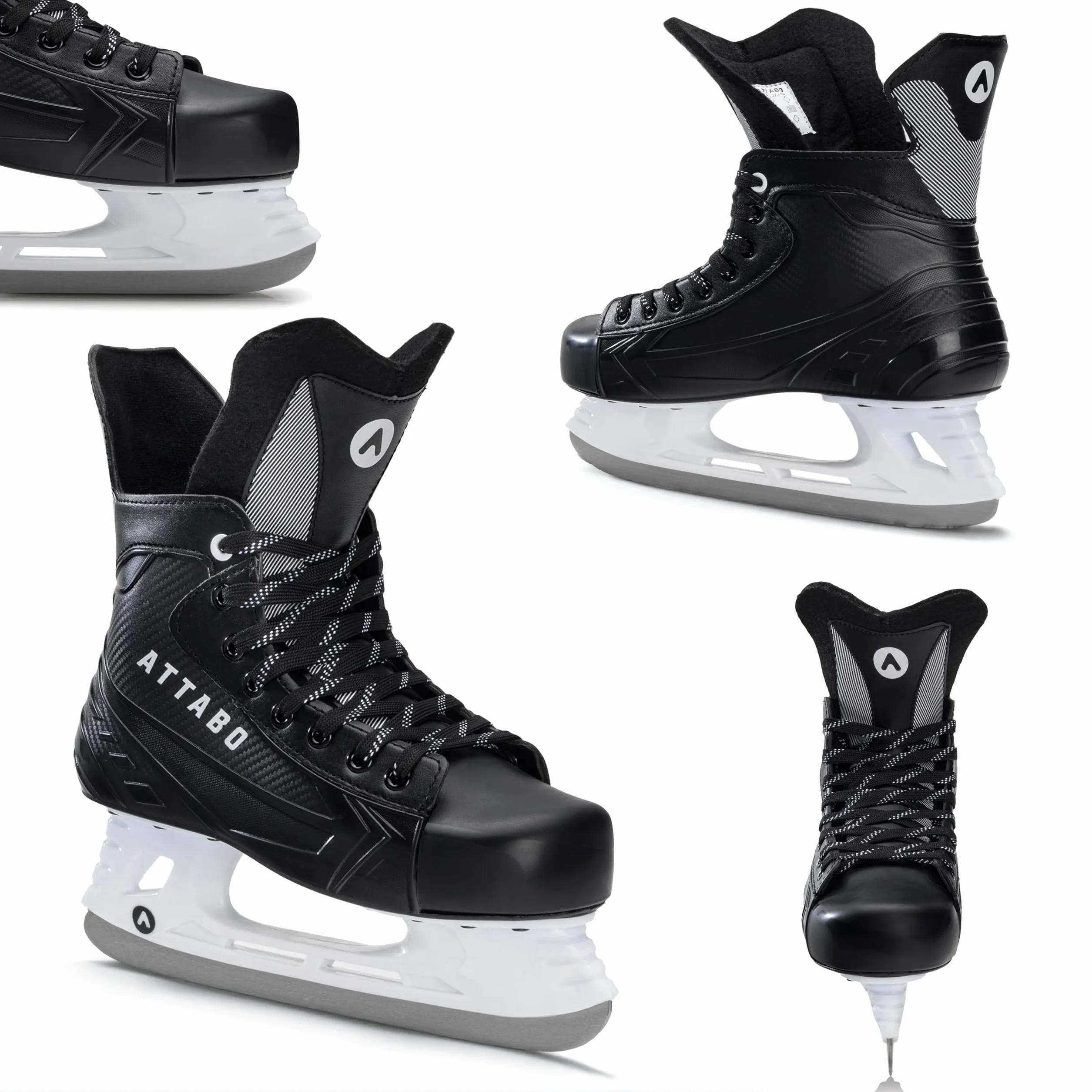 ATTABO Pattini Ghiaccio Uomo 41|42|43|44|45|46 EU Pattini da Ghiaccio Hockey Uomo Struttura Intera Fodera Calda in Schiuma Confortevoli Durevoli Stabili Colore Nero HS