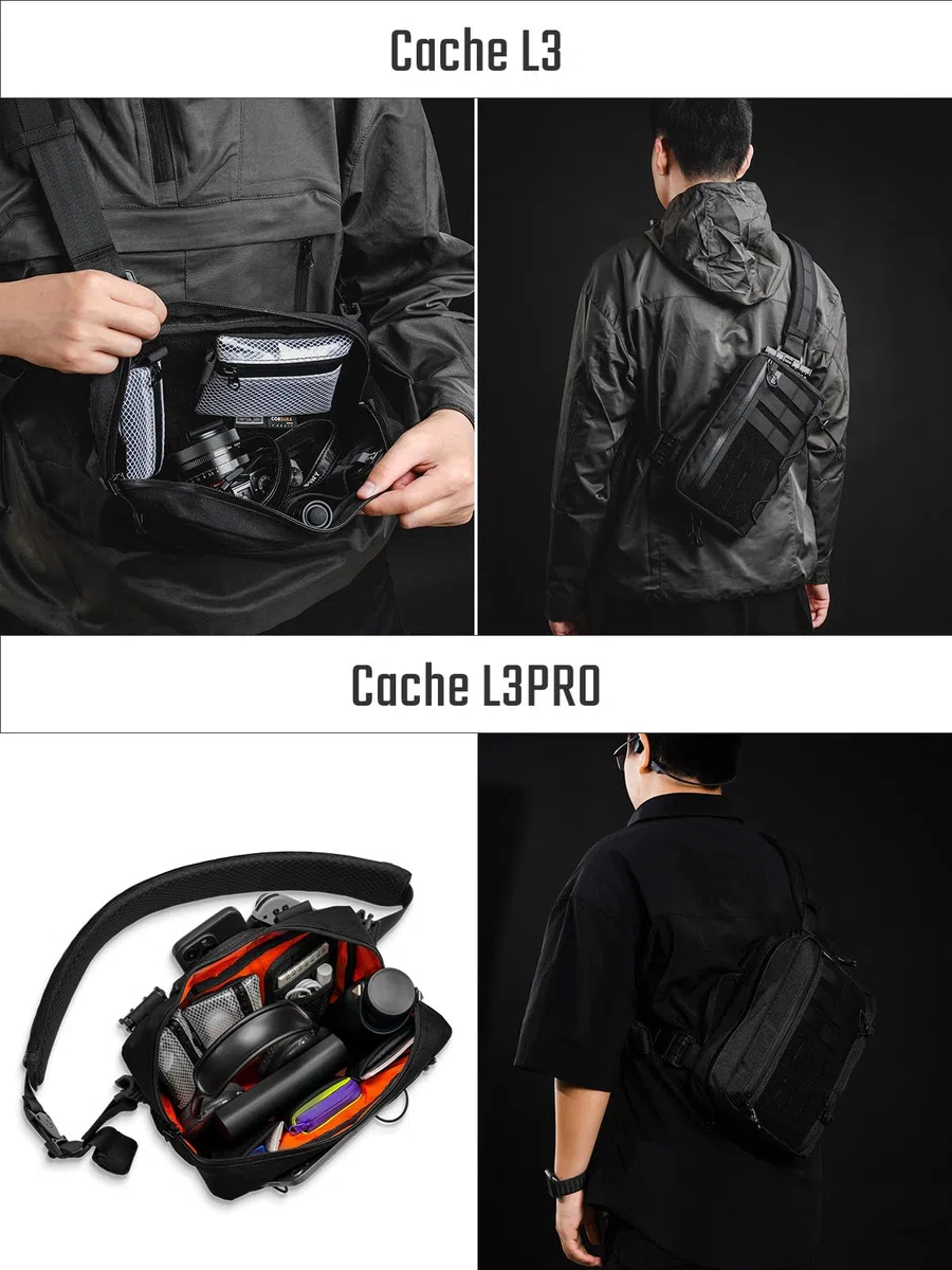 TACTICAL_GEEK Cache L3 Pro EDC Borsa a tracolla, tasca sul petto con tracolla regolabile, borsa a tracolla per uso quotidiano per attività all'aperto e viaggi, grande capacità, organizer per