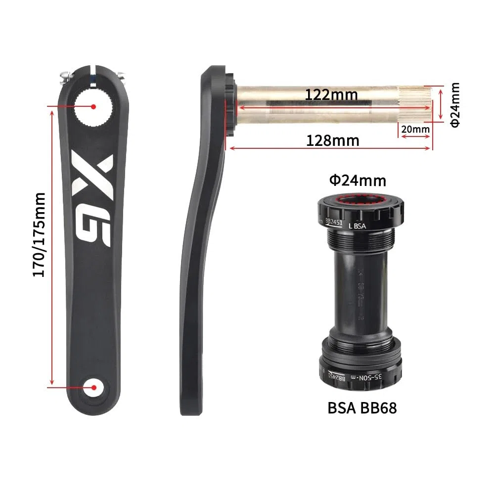Guarnitura per Mountain Bike a velocità Singola 170/175 mm Guarniture 30/32/34/36/38T Corona a Denti Stretti e Larghi Set di pedivelle Integrate Cave con Movimento Centrale BSA Adatto a 9-12