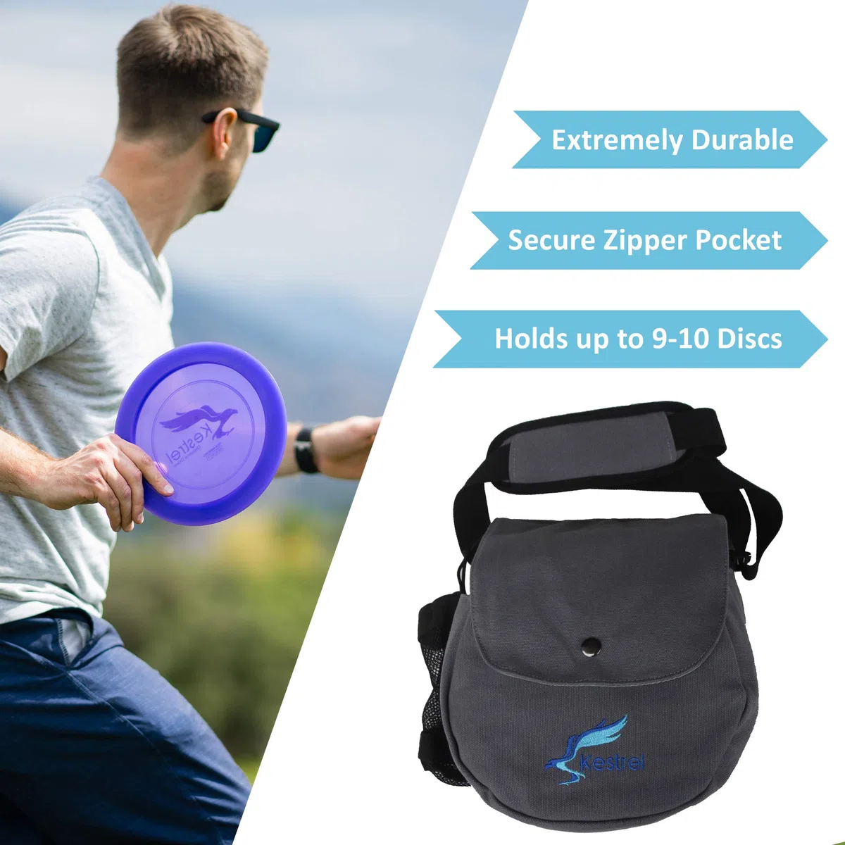 Kestrel Disc Golf bag | Fits 12 dischi + bottiglia | dischi giocatori di golf per principianti e avanzati | estremamente resistente tela | frisbee Disc Golf set borsa | sacca da golf, Red