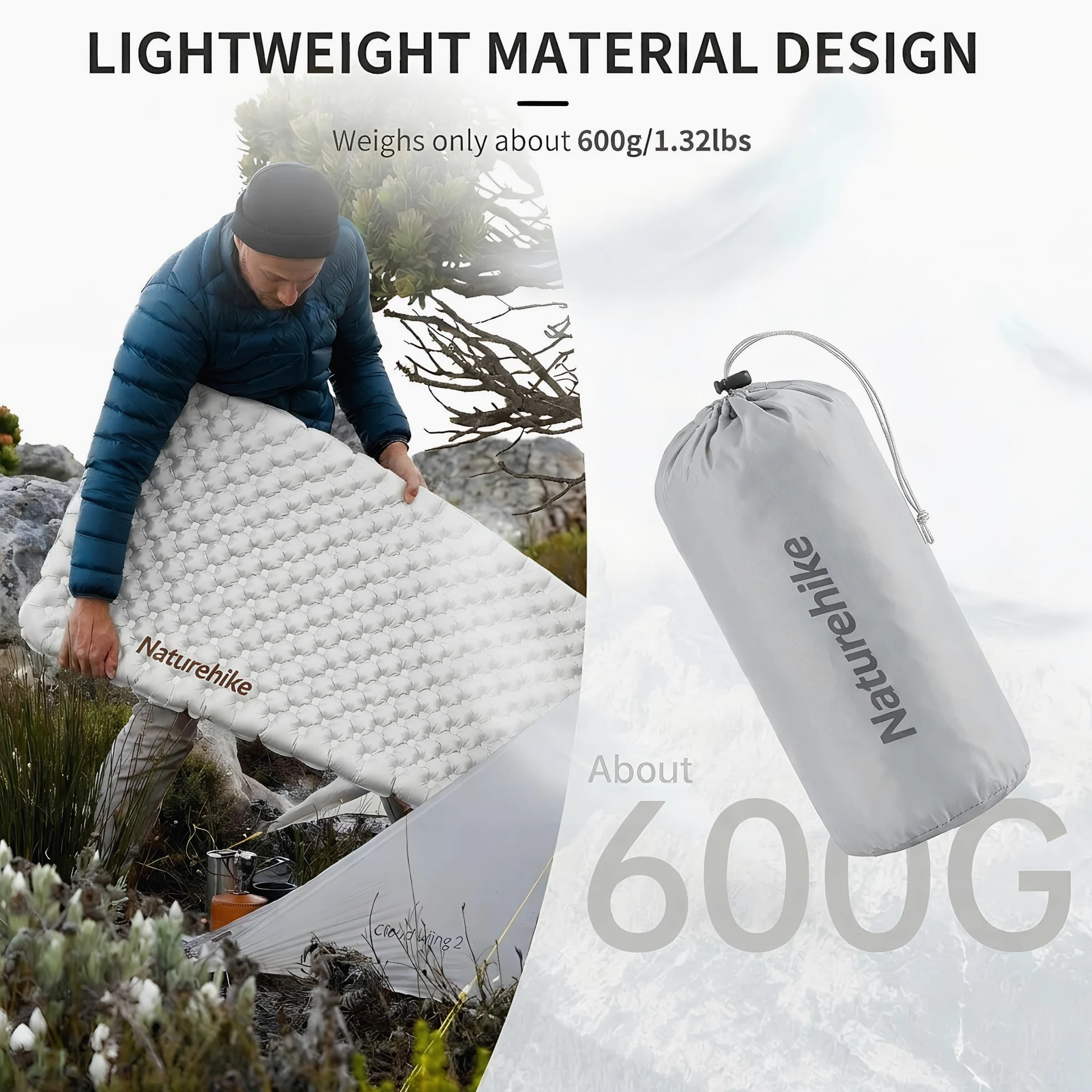 Naturehike Materassino autogonfiante ultraleggero, gonfiabile da campeggio, 3,5 R, durevole, portatile, materasso ad aria per letto singolo, per trekking, escursionismo, alpinismo, backpacking