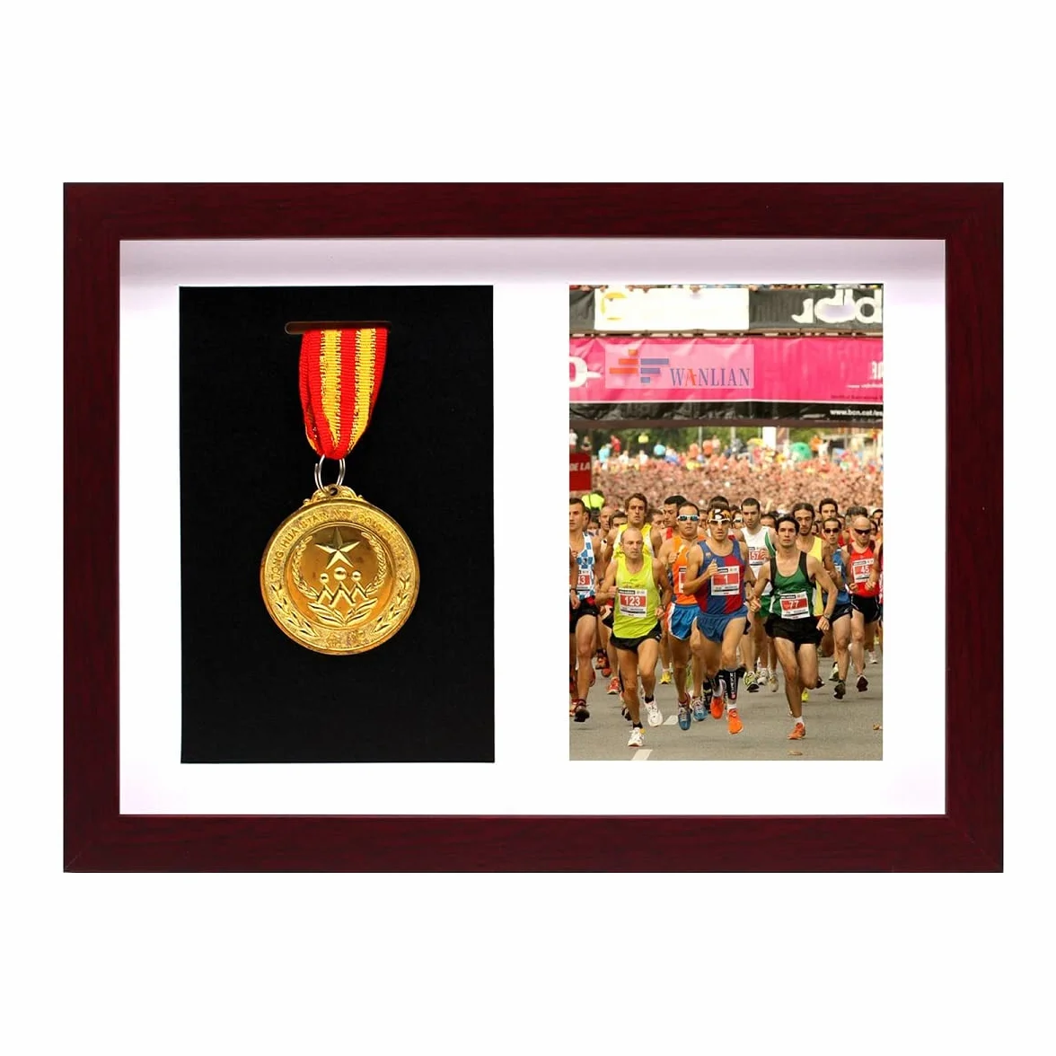 WANLIAN Espositore per medaglie, Cornice Profonda in Legno massello, Mostra medaglie e certificati, utilizzato per visualizzare Giochi Sportivi, maratone, medaglie, certificati e Foto