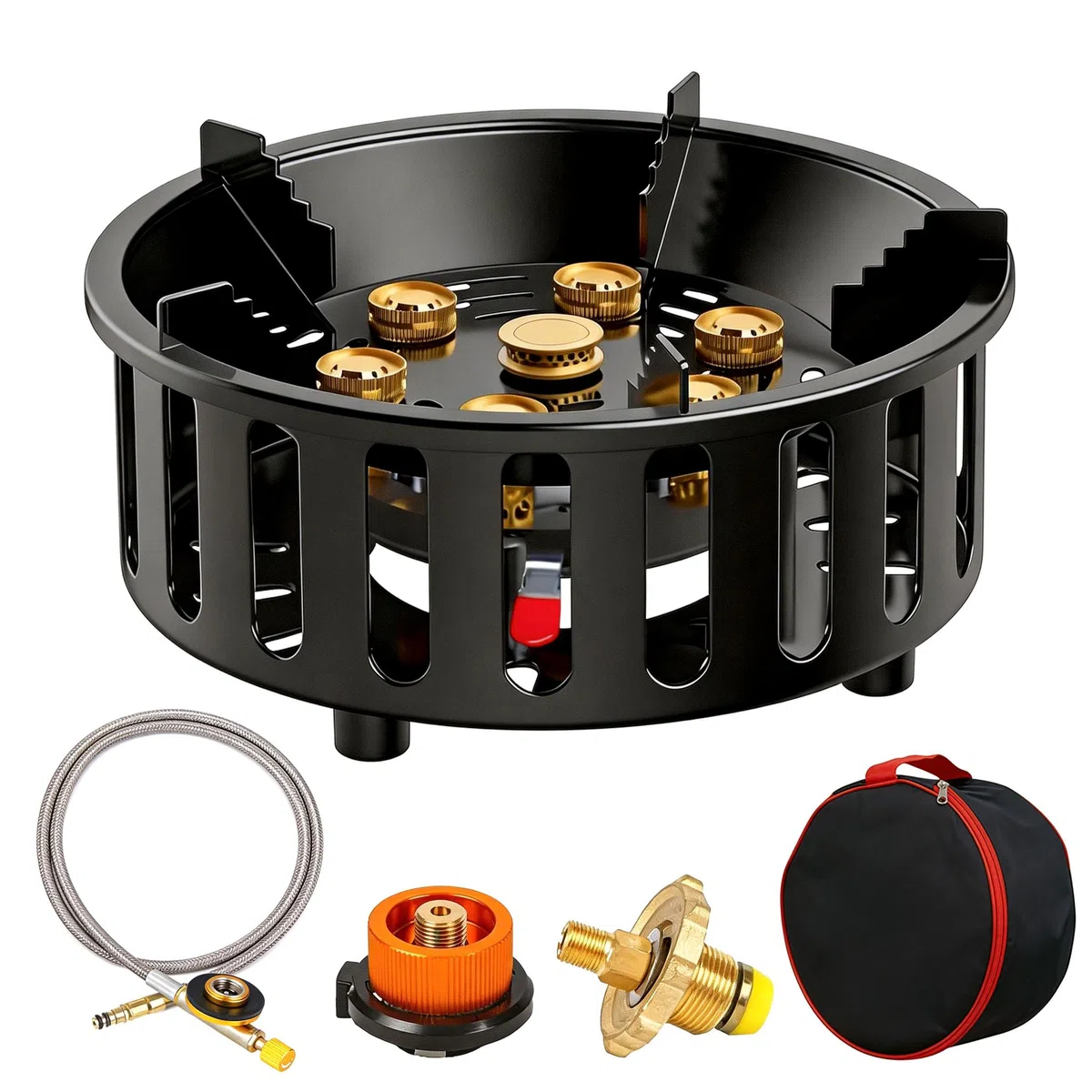 Fornello Campeggio 16800W A Gas Con 3 Adattatori, Antivento Con Accensione Piezoelettrica, Borsa Per Il Trasporto, Piano Cottura Portatile Per Esterno