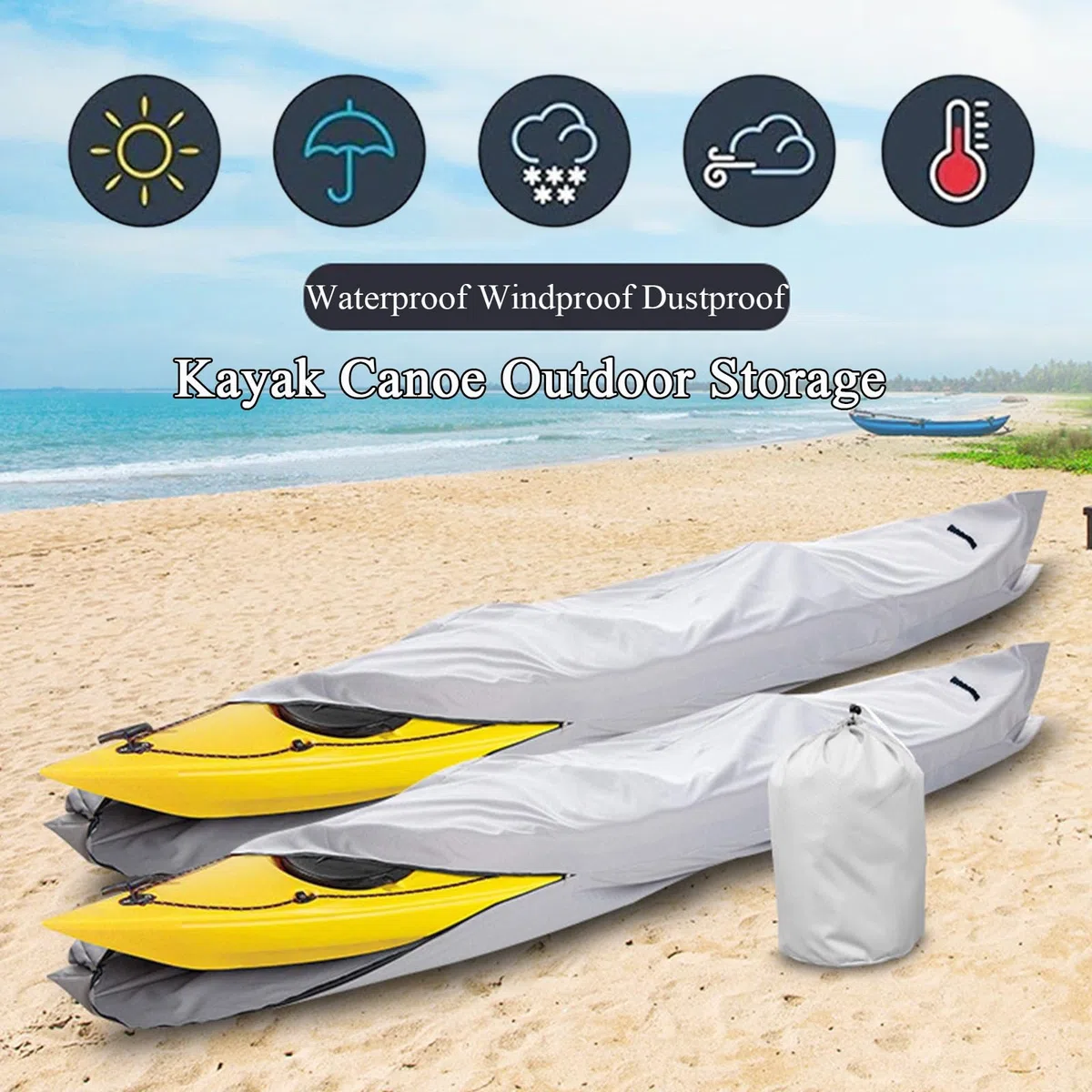 Copertura Kayak Impermeabile 210D Oxford – Telo Protettivo Antipolvere E Anti-UV Per Canoa, Kayak Gonfiabile, Paddle Board, SUP – Custodia Esterno Pieghevole Resistente-Gray||5 m/16ft