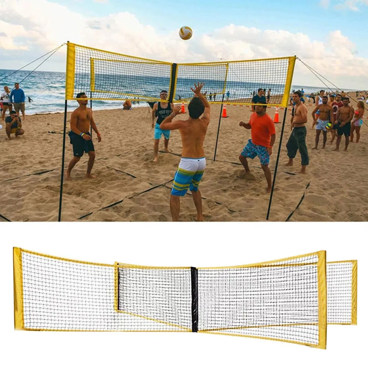 Set rete da beach volley – Rete sportiva ad altezza regolabile | in nylon resistente per tutte le stagioni con pali stabili, attrezzatura da portatile per esterni a montaggio rapido |