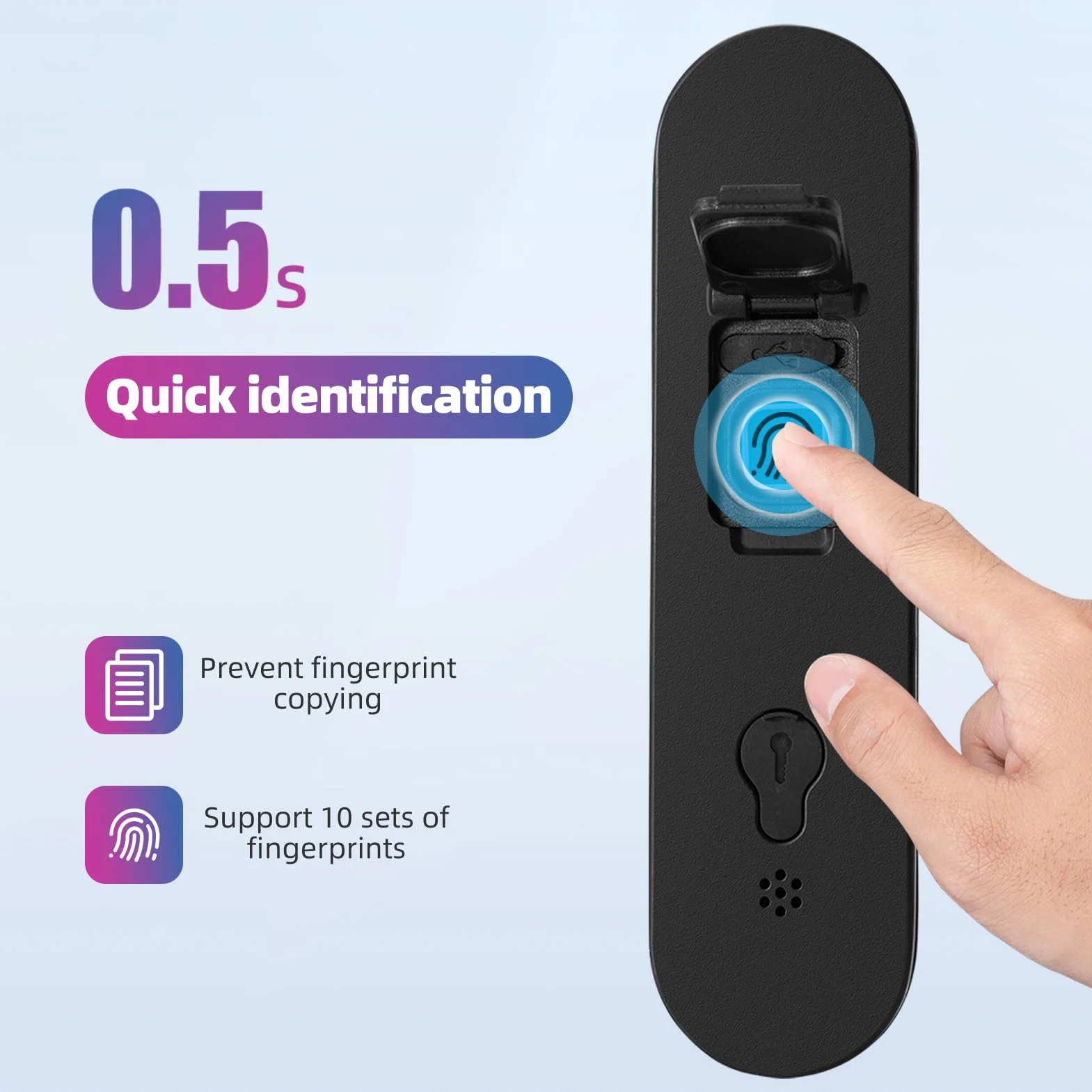 ROCKBROS Lucchetto Impronta Digitale, Blocco Intelligente delle Impronte Digitali con Controllo APP Bluetooth, Lucchetto a U Serratura Biometrica Antifurto Impermeabile Bici Moto, Nero