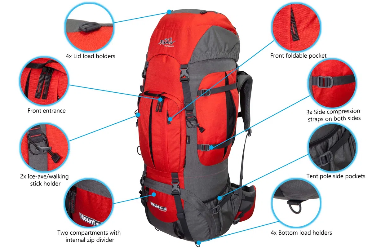 Zaino da Trekking – Tashev Mount 100l + 20l de Cordura Zaino con Copertura Antipioggia