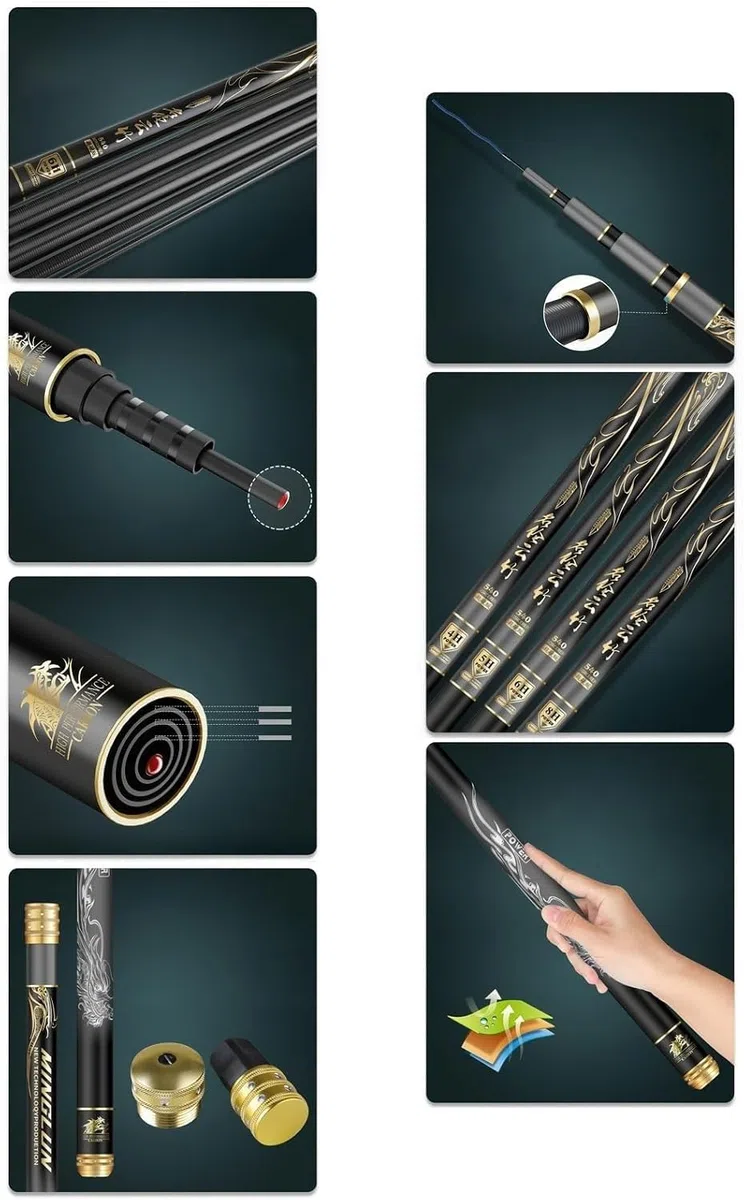 Canna da Pesca telescopica in Carbonio Ultraleggera, Canna per Carpe Super Rigida, da 3,6 m a 8,1 m, Canna da Pesca Manuale per Acqua Dolce o salata(4H,7.2m)