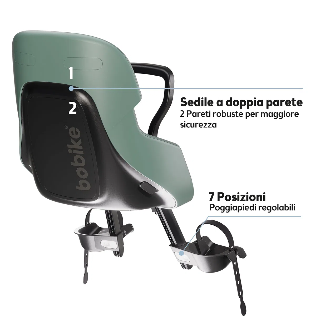 Seggiolino Anteriore Da Bicicletta Per Bambini Bobike EVOLVE MINI con Sicurezza Doppia, Design Avvolgente e Montaggio su Tubo di Sterzo per il Massimo Comfort e Stile