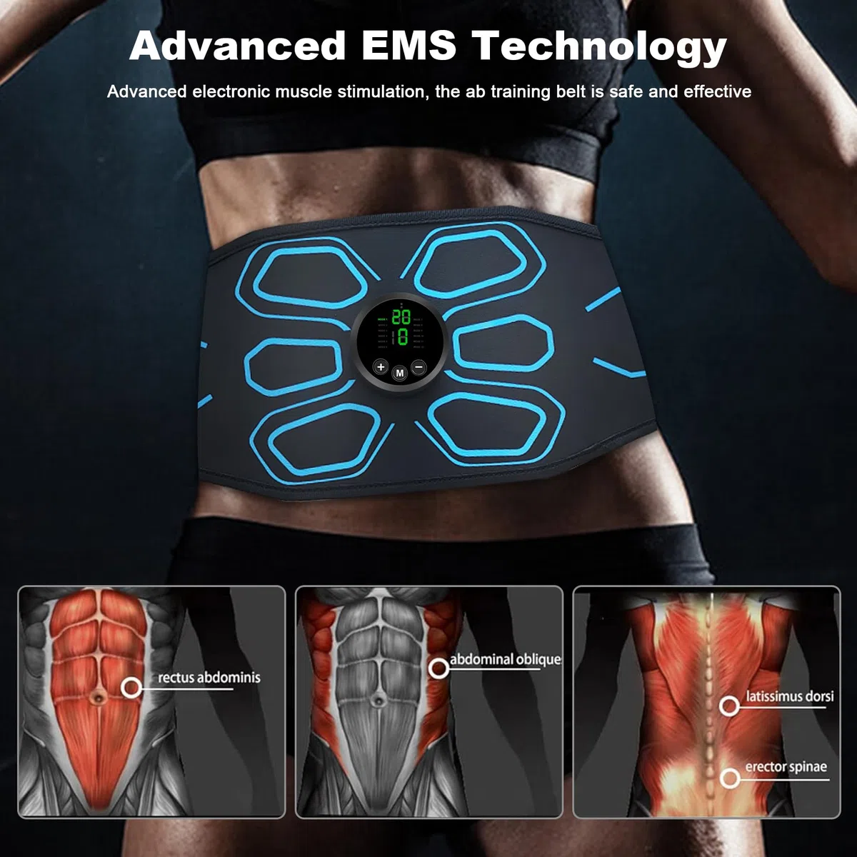 FDA Cleared - Stimolatore muscolare MHD TENS elettronico per addominali, tonificante per addominali, per addominali, stimolazione e attivazione muscolare, uso domestico in palestra