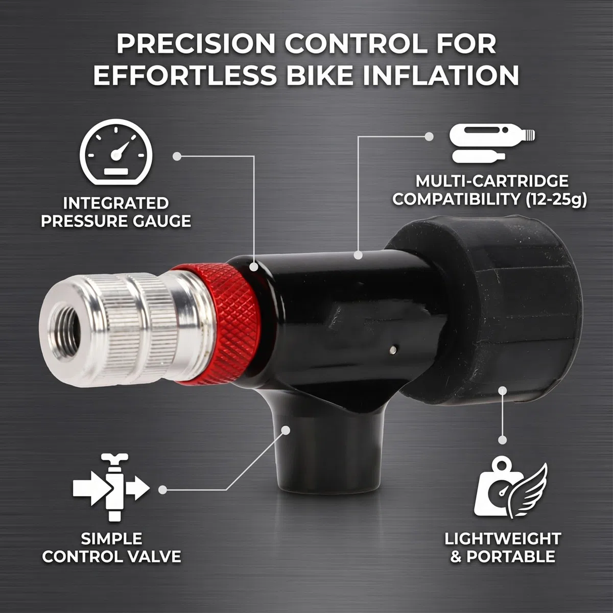 Zunate Gonfiatore per Pneumatici per Bici a CO2, Pompa per Pneumatici per Bicicletta Portatile con Manometro e Cartuccia, Kit di Gonfiaggio Veloce a CO2 per Valvole, Pompa Ad Aria per Bicicletta per