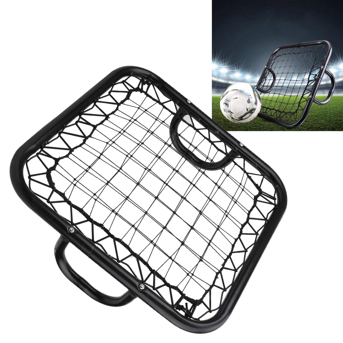 Rete di rimbalzo per calcio, rete di rimbalzo per calcio, rete di rimbalzo per calcio, 19,7x19,7x4,7 pollici, rete di rimbalzo per calcio portatile in metallo + polietilene, diametro della maglia di
