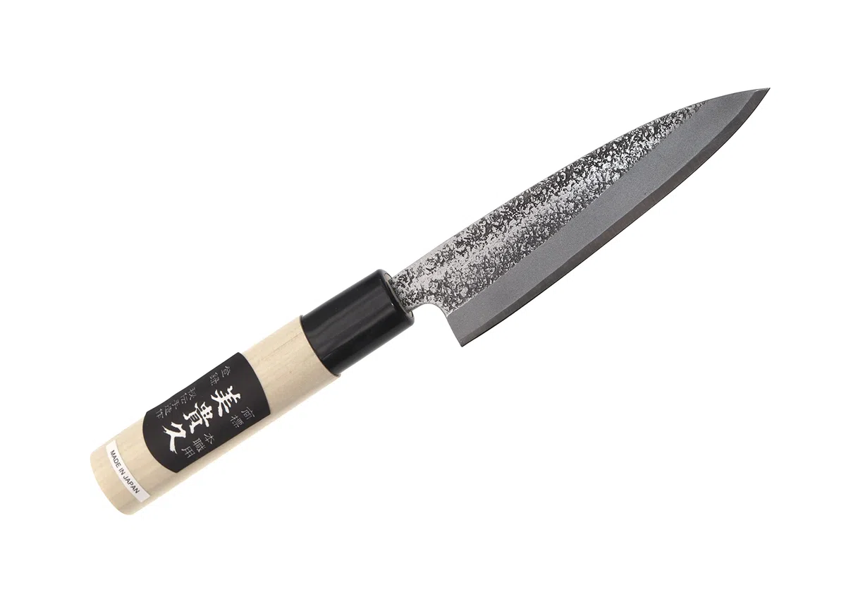 Coltello giapponese artigianale Tsutsumi lama martellata 12 cm, forgiato a mano