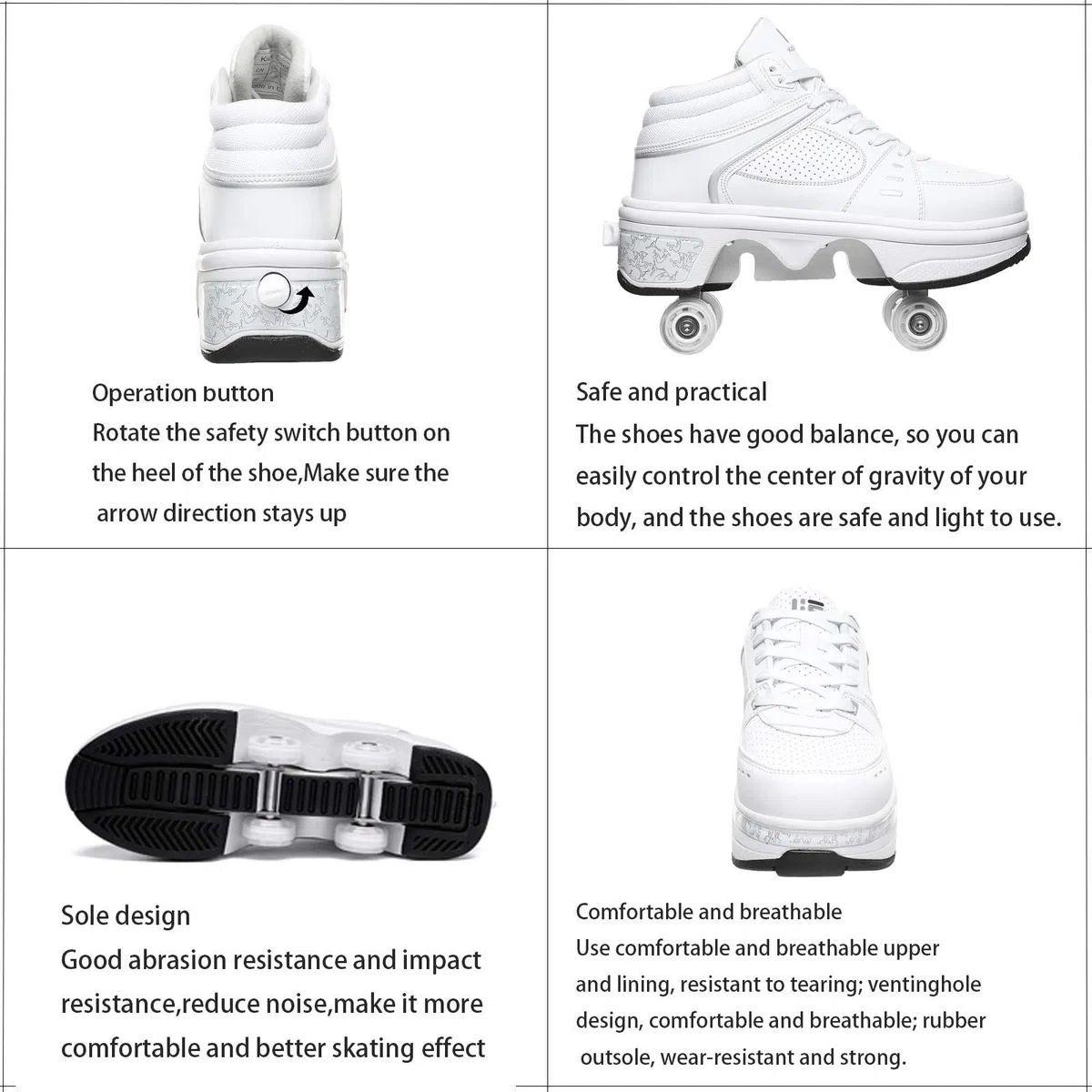 Multiuso 2 in 1 Pattini A Rotelle Scarpe,Pattini Rotelle Regolabili A 4 Ruote Pattini con Luce LED per Donna Uomo, Pattini A Rotelle Scarpe da Tennis,EUR36