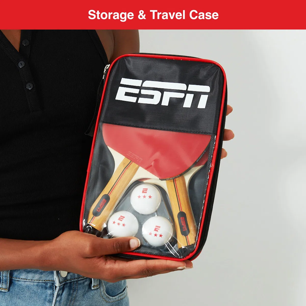 ESPN Racchette da ping pong (set da 2) e palline da ping pong a 3 stelle (set da 3) con custodia da viaggio, ideali per giochi per bambini, giochi in famiglia e serate di gioco