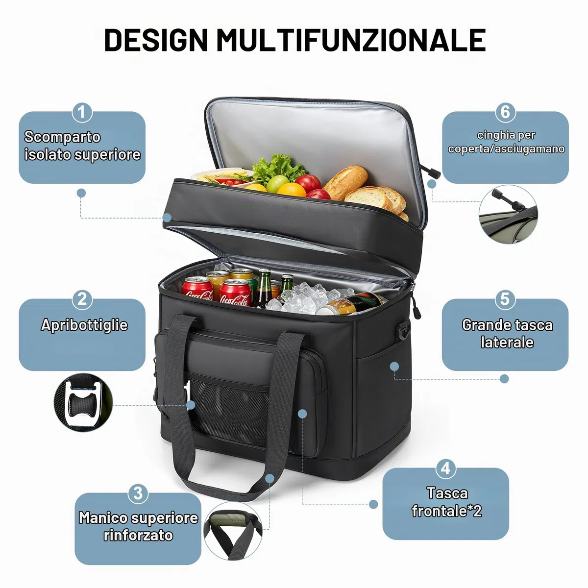 Borsa frigo da 40 l, grande, pieghevole, impermeabile, a doppia parete, borsa termica isolata, borsa da picnic