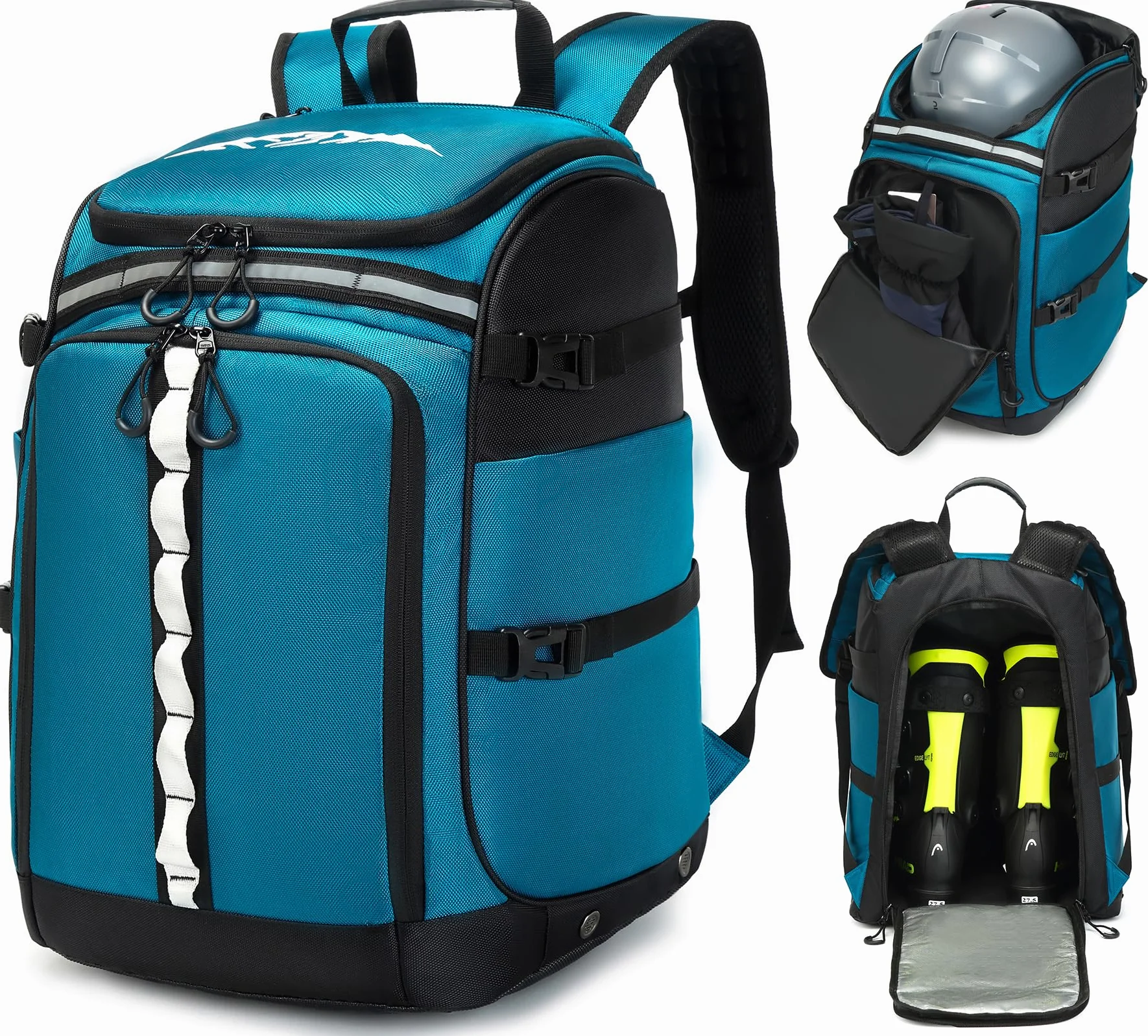Borsa per scarponi da sci con scomparto per casco, zaino da sci in nylon, 50 l, con borsa per casco, borsa da sci per scarponi da sci, pattini in linea