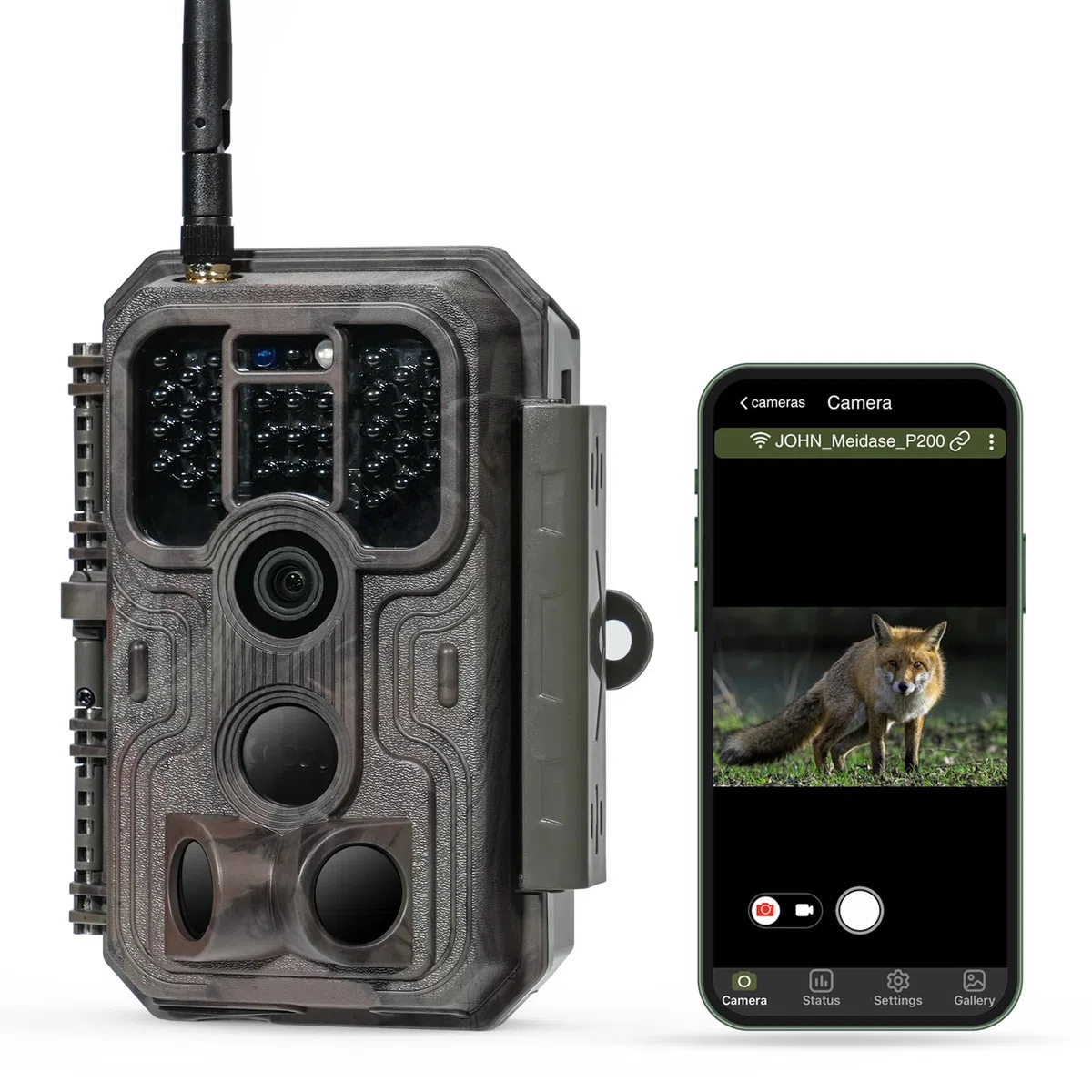 Meidase P200 Fototrappola WiFi Bluetooth, 48MP 1296P, Visione Notturna 30m, Attivazione Movimento 0.1s, IP66 Impermeabile, Trasmissione App Mobile, Monitoraggio Esterno