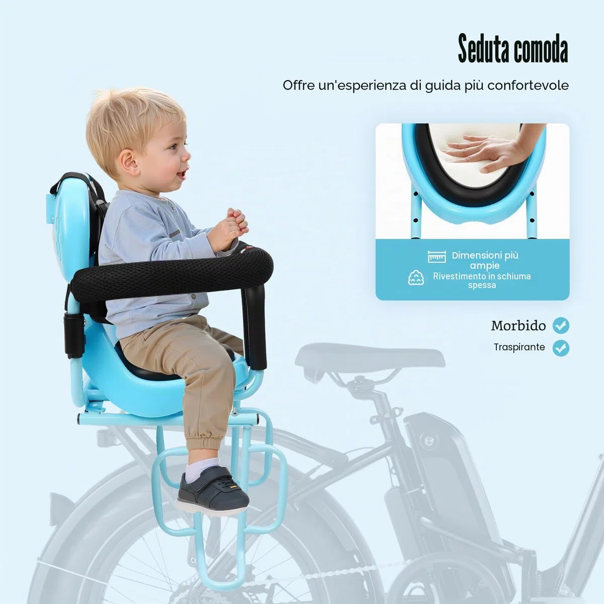 Seggiolino posteriore per bicicletta con imbottitura in schiuma, con parapetto di protezione rimovibile e cintura a 4 punti, resistente con poggiapiedi, per bambini da 6 mesi a 6 anni