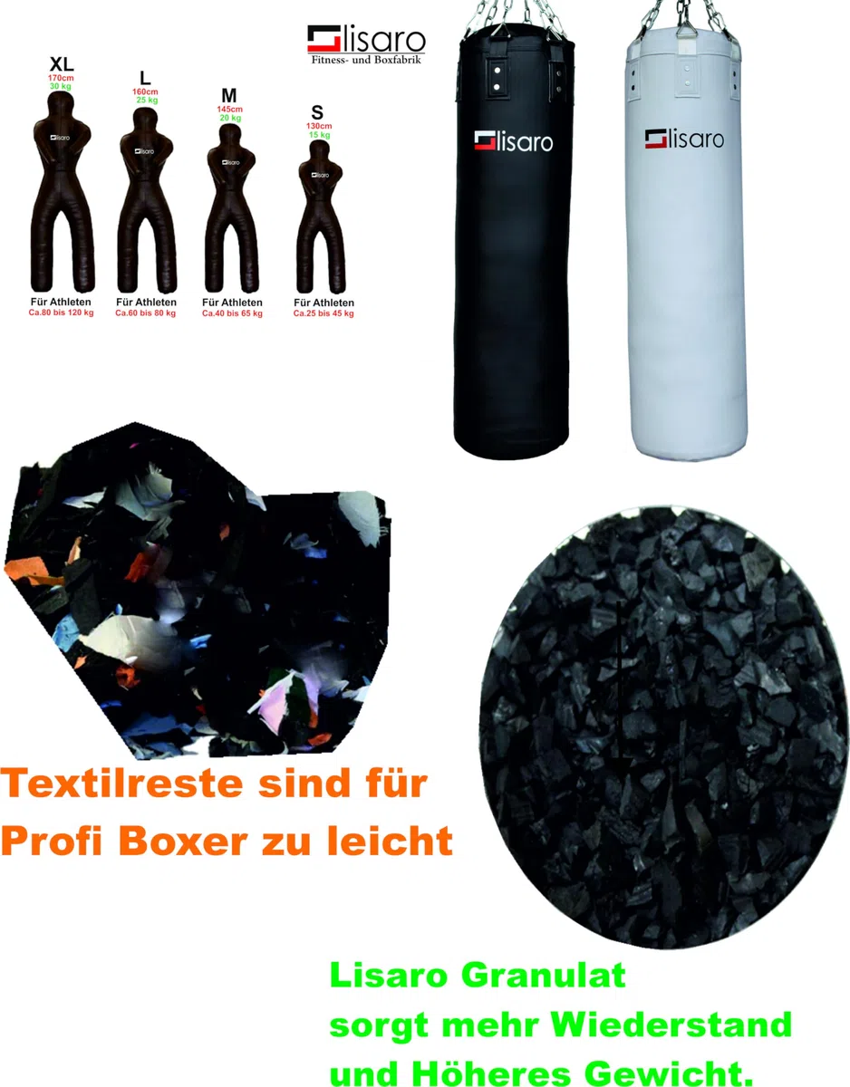 Lisaro Imbottitura per sacco da boxe granulato di gomma | 25 kg nero – Materiale di riempimento Made in Italy e Germany | Imbottitura fittizio – Imbottitura pera di mais – Imbottitura per bambole ad anello