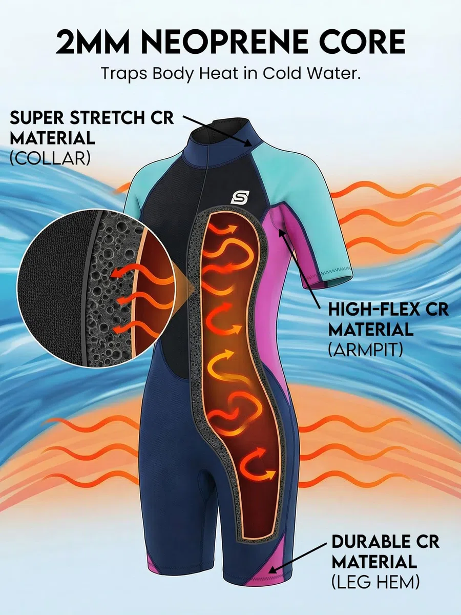Muta Termica per Bambina Bambini, Gioventù Muta da Sub Intero 2.5mm Neoprene per Surf Diving Snorkeling Nuotare UV 50+ Protezione Solare