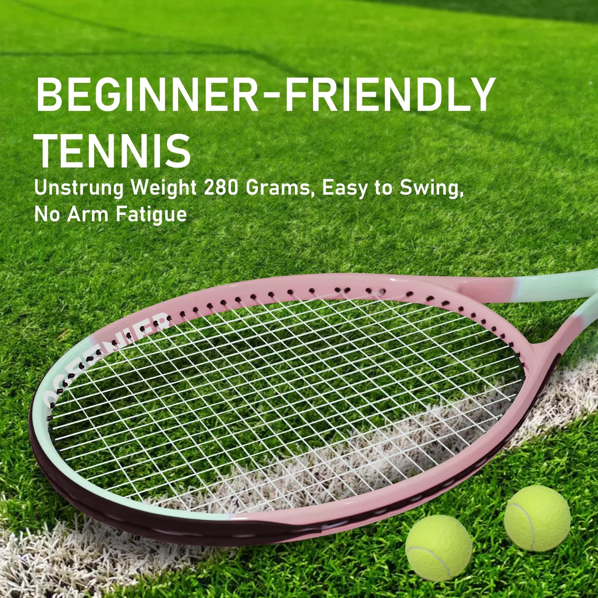 OGEENIER Rack da tennis, racchetta da tennis da 27 pollici, racchetta da tennis da donna, per adulti, principianti e per il tempo libero, leggera con 1 overgrip e 3 palline e 1 ammortizzatore da