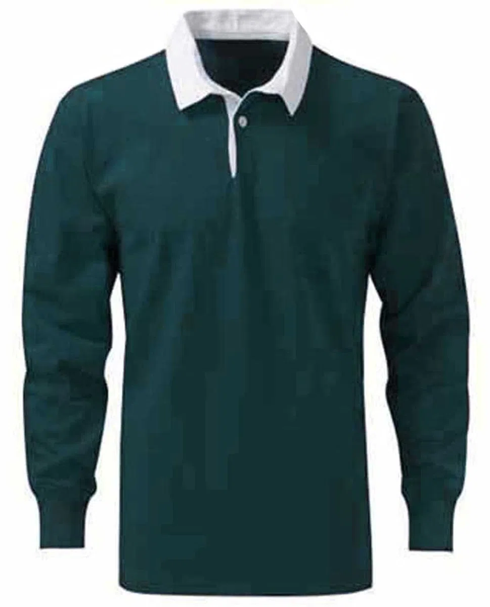 Maglietta da uomo in cotone, da rugby, lavoro, casual, sport, tempo libero BOTTLE GREEN / WHITE COLLAR Large