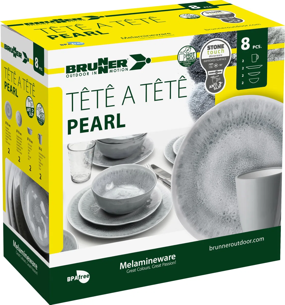 Brunner 0830143N.C5X Set Stoviglie da Campeggio per 2 Persone, Tête-À-Tête Pearl, 8 Pezzi