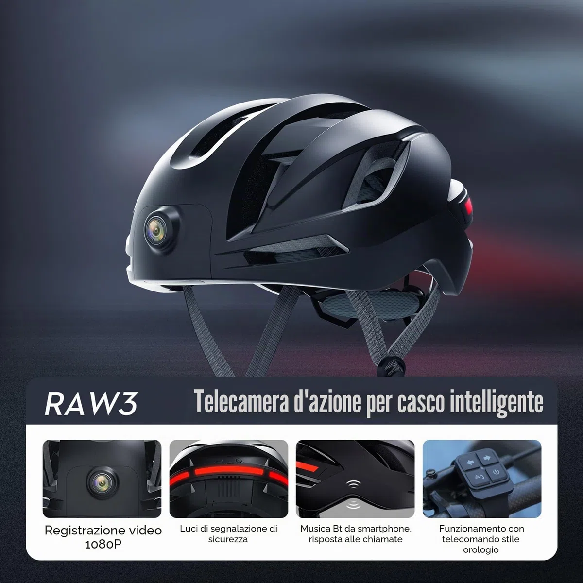 Fockety Casco da bici intelligente, 58-61cm, connessione wireless, Bluetooth, con telecamera 1080P e indicatori di direzione, display LED ABS per mountain bike/bici corsa all'aperto