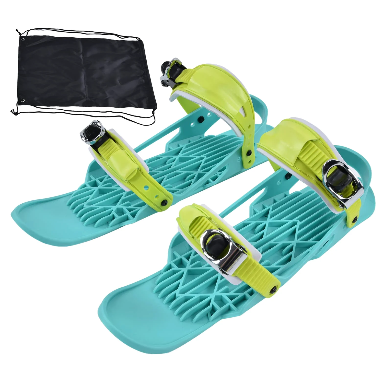 Mini Pattini da Sci Scarpe da Snowboard Regolabili Portatili Nylon Verde per Sport da Sci all'Aperto Pattini da Neve Invernali Pattini da Sci Corti per Piste da Discesa Parchi
