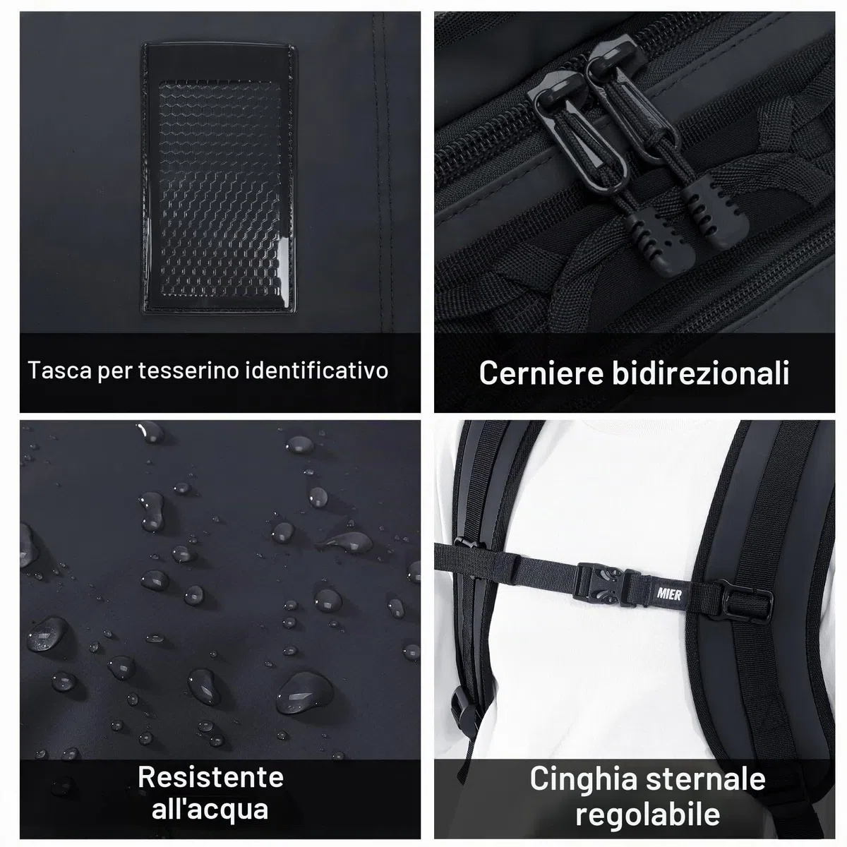 MIER Grande borsone sportivo da palestra con scomparto per scarpe, resistente e impermeabile, nero, 45L/60L/90L
