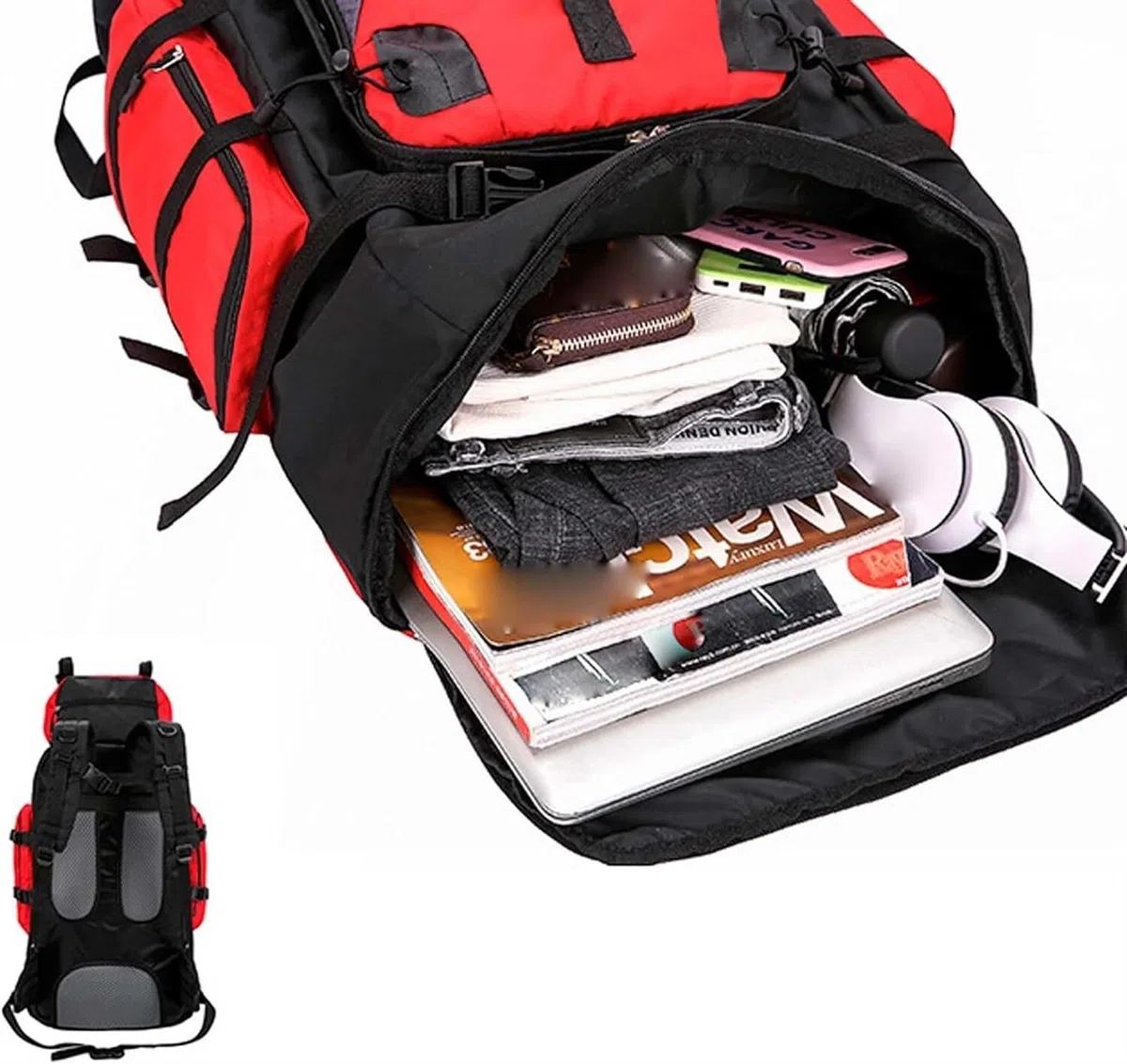 Zaino da Viaggio Sportivo Borsa da Campeggio Pieghevole per Zaino da Pesca Ultraleggero Impermeabile da 90 Litri per Alpinismo Arrampicata(Rot)