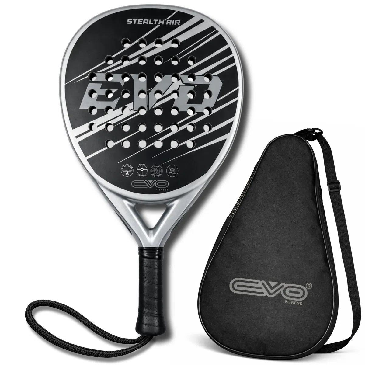 EVO Fitness Racchetta da padel – Nucleo in schiuma EVA morbida per il massimo controllo – 350 g – Racchetta da paddle leggera per adulti – Extra Large 525 cm² superficie della testa racchetta da
