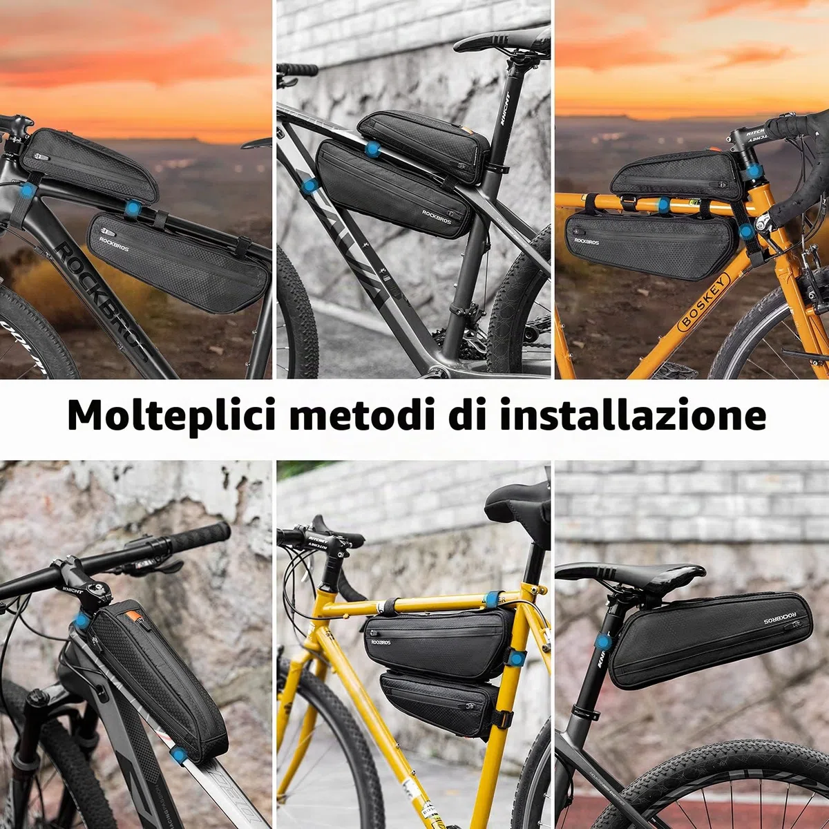 ROCKBROS Borsa Bici da Telaio, Borsa Tubo Centrale per Bicicletta MTB Impermeabile, Grande Capacità ca. 2.5L, 2 in 1 Design Divisibile Multifunzionale, Accessori Bici