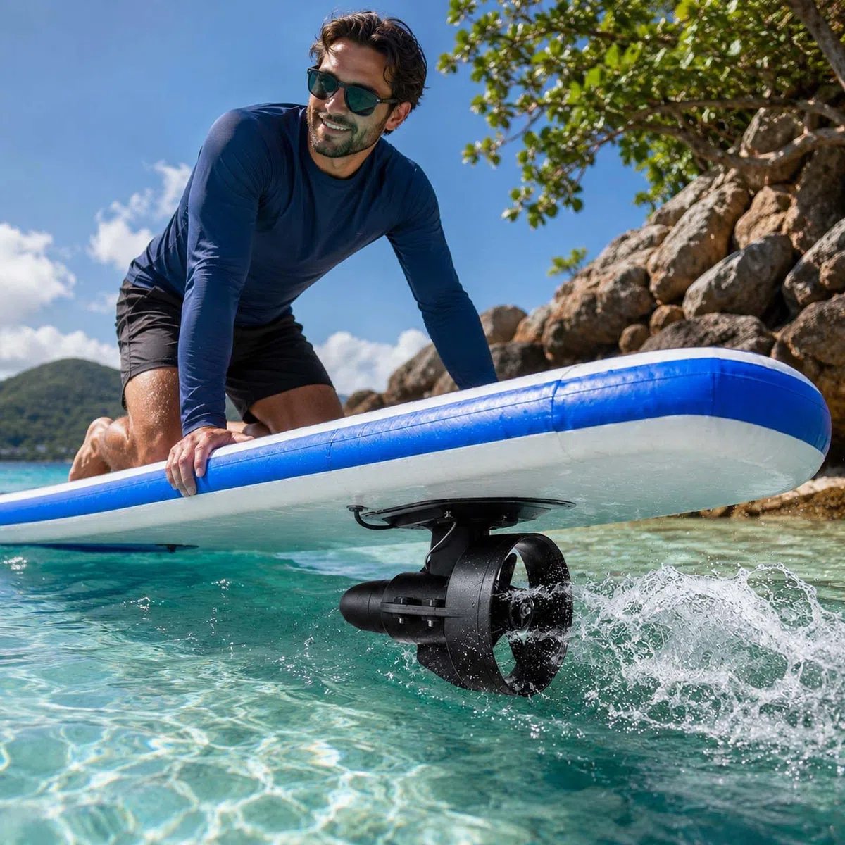 Motore Elettrico per SUP con Attacco Universale per Pinna, Propulsore Subacqueo a 12V per Paddle Board e Kayak, Spinta 440 Libbre 216W