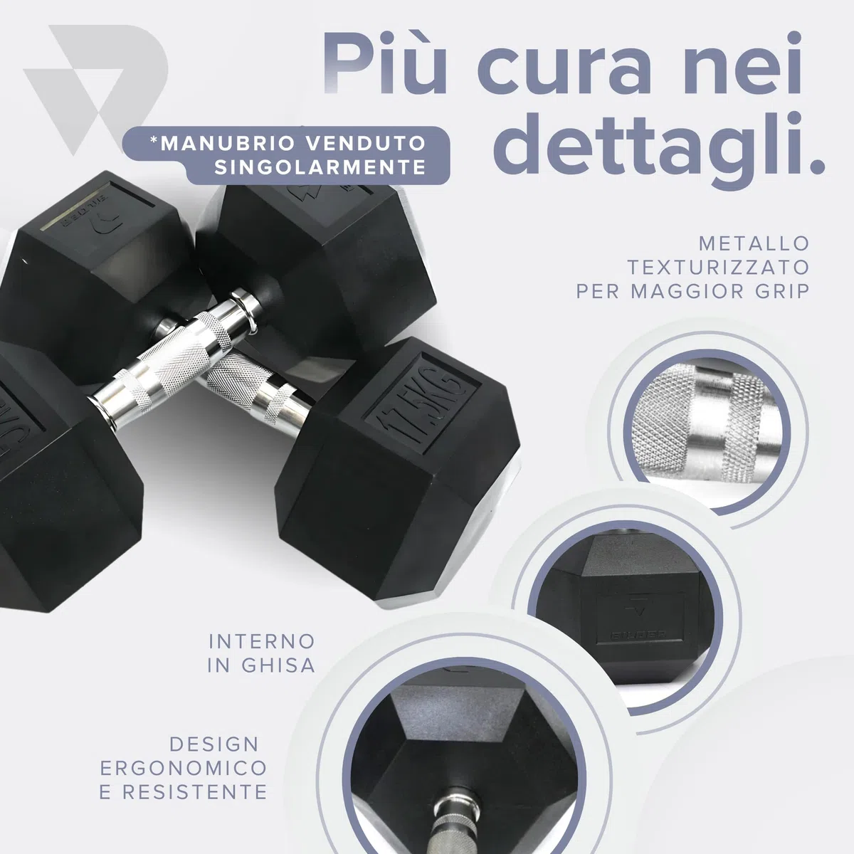 BILDER - Manubrio Palestra Singolo, Forma Esagonale e Impugnatura Antiscivolo, Pesi Palestra e per Allenamento a Casa per Miglioramento Forza e Resistenza, Manubri Resistenti e Salvaspazio