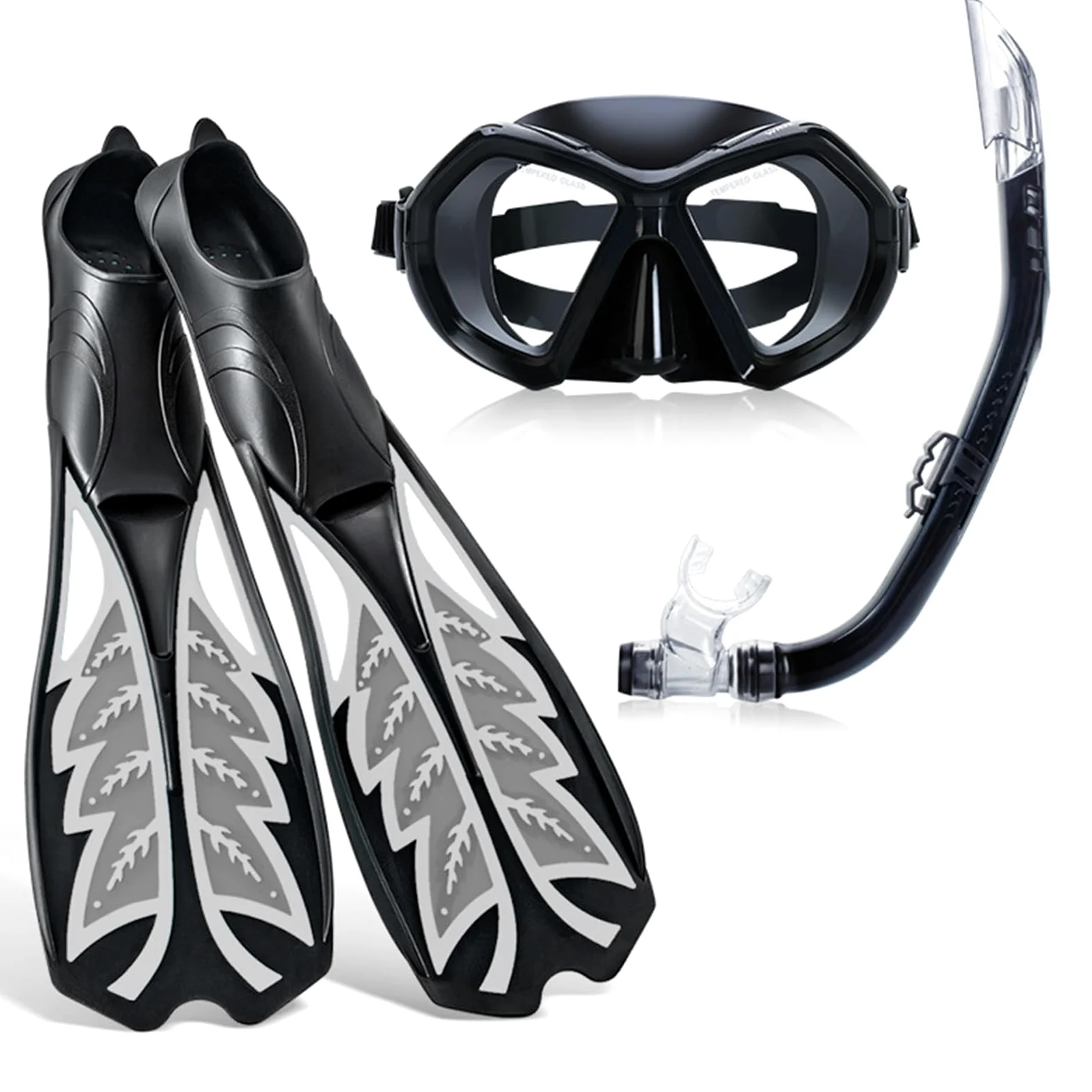 Alomejor Set Boccaglio con Pinna e Maschera, Set Boccaglio per Adulti in PP TPR con Attrezzatura Subacquea in 3 Pezzi, con Maschera e Pinne, per Nuoto, Snorkeling e Immersioni per Adulti