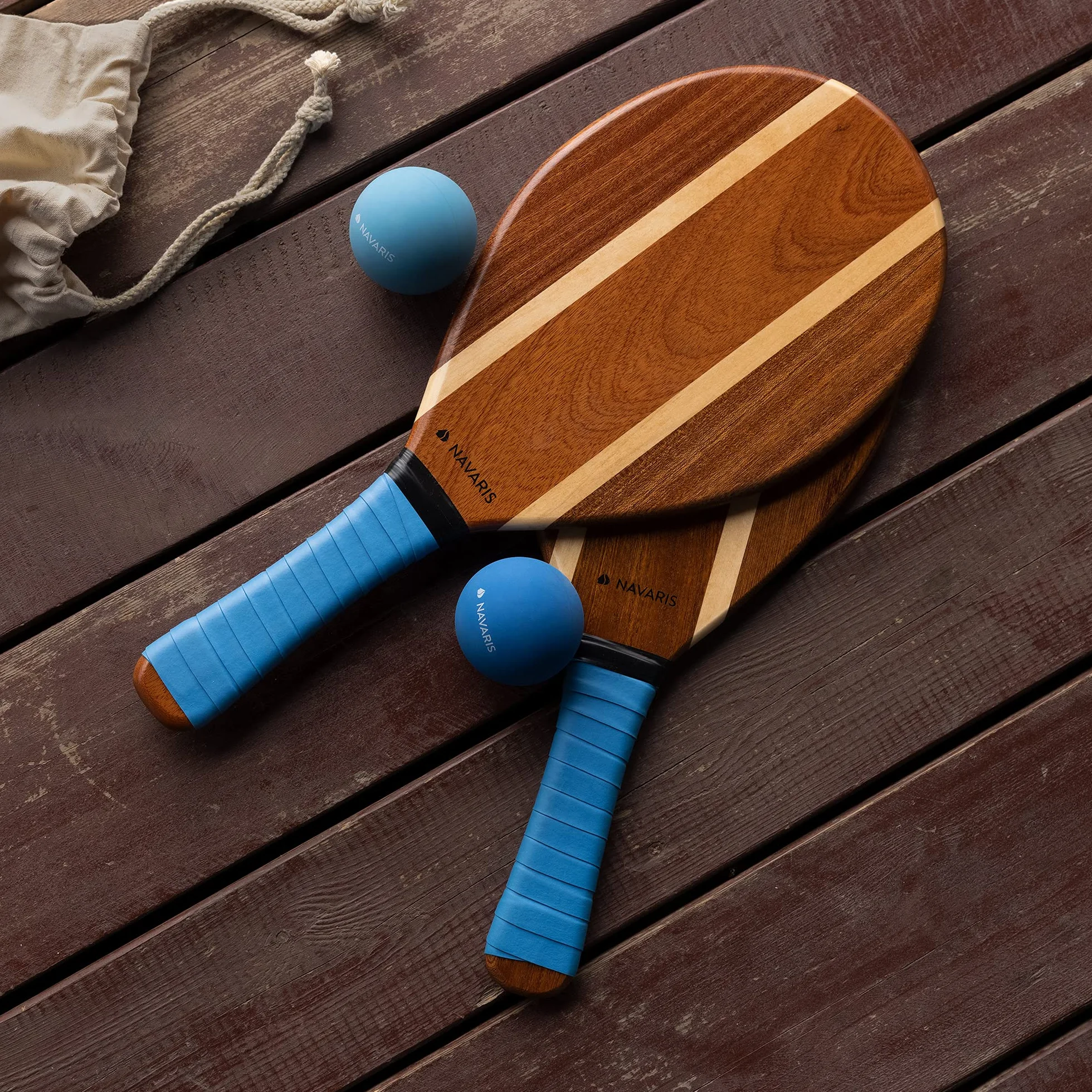 Navaris Set Racchettoni da Spiaggia Legno con Palline - Racchette Beach Tennis Coppia - Racchettoni Beach Tennis - Racchette da Spiaggia - Borsa Inclusa